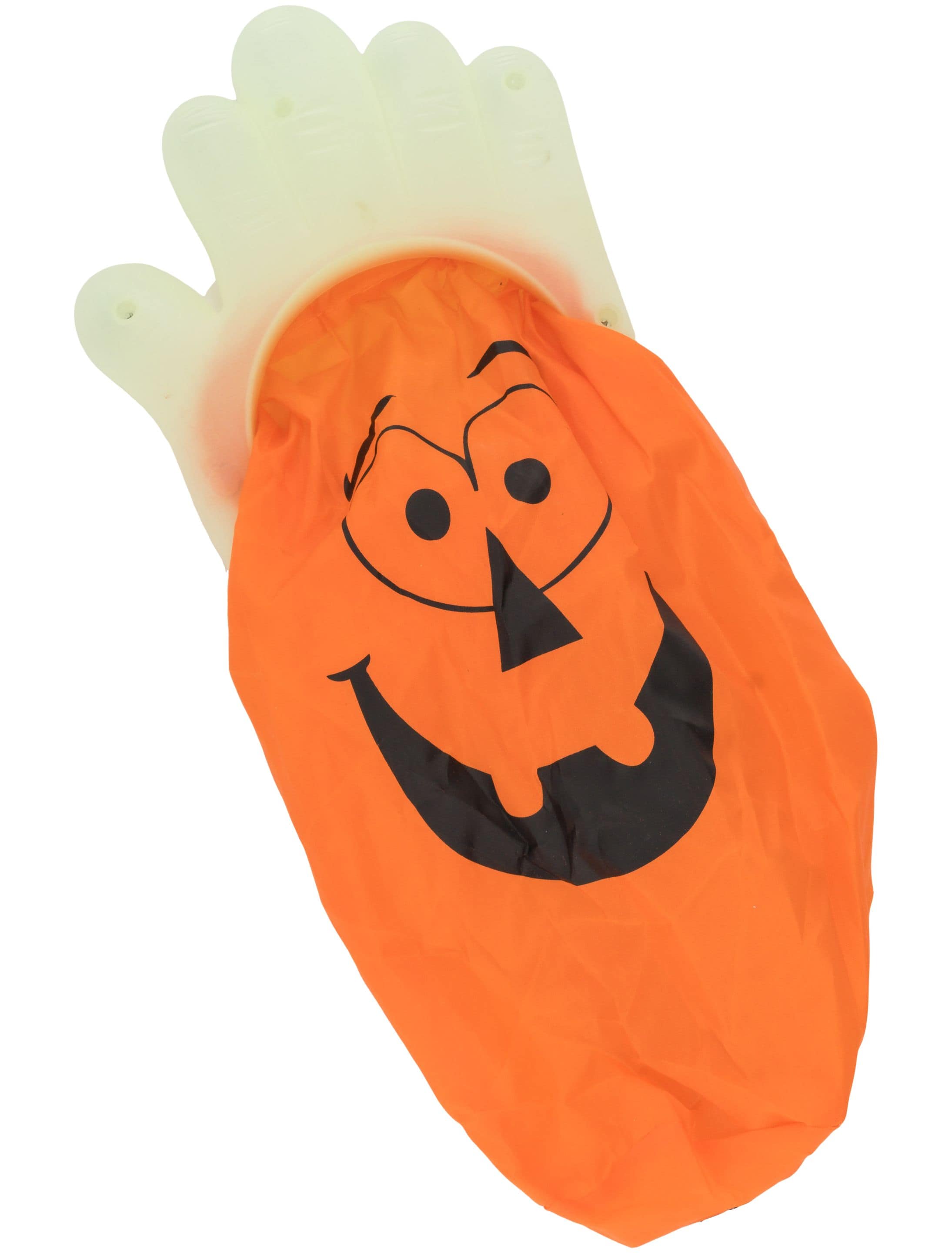 Halloweenhand mit Beutel Kürbis