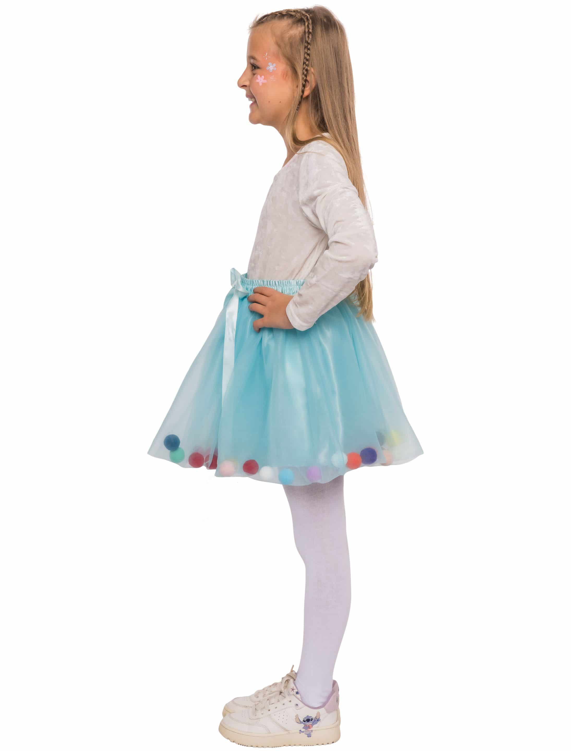 Petticoat Kinder mit bunten Pompoms türkis one size