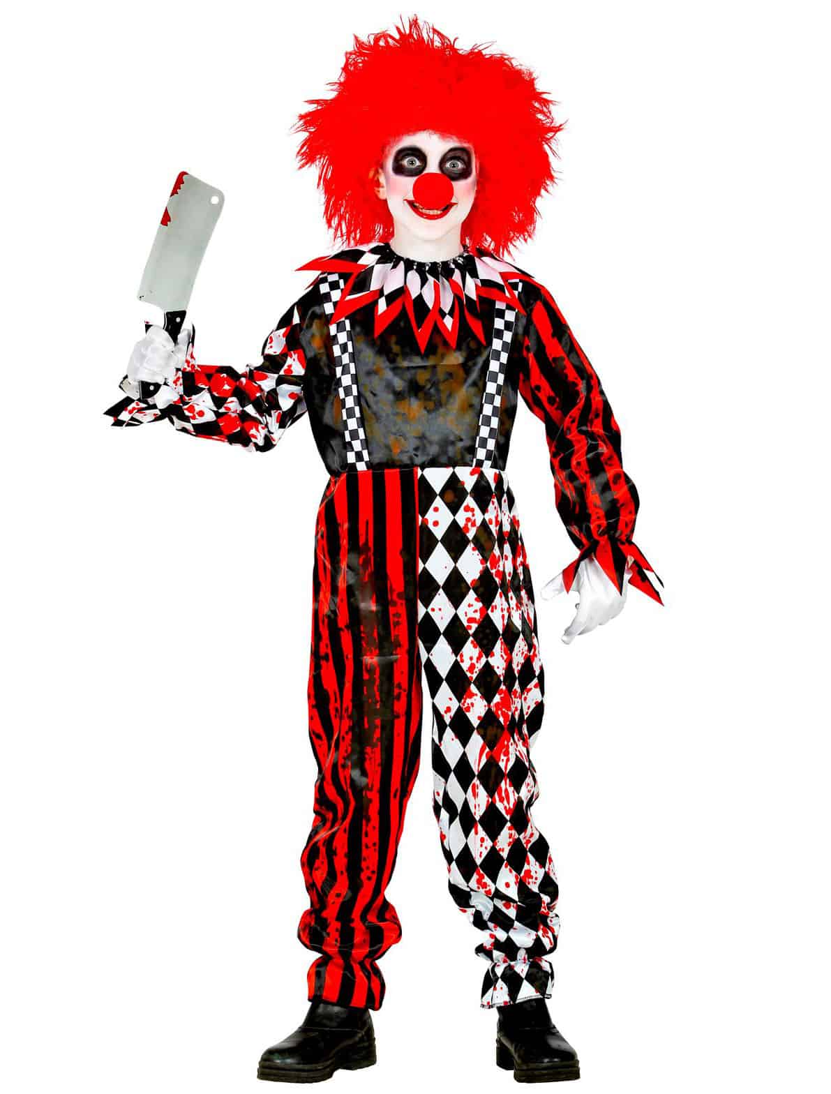 Overall gruseliger Clown Kinder schwarz/weiß/rot 158