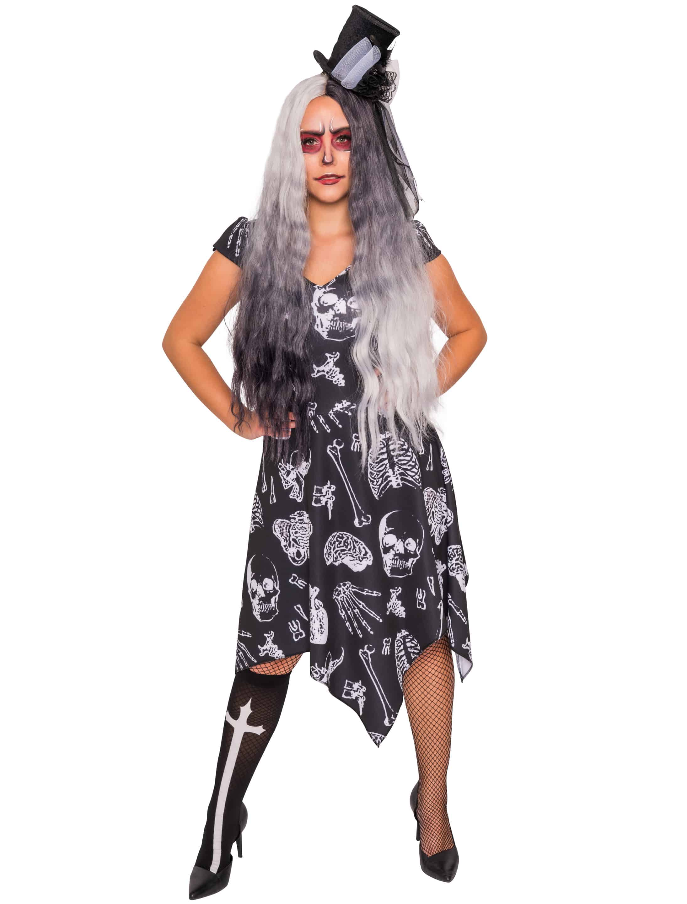 Kleid Halloween Damen schwarz/weiß S/M