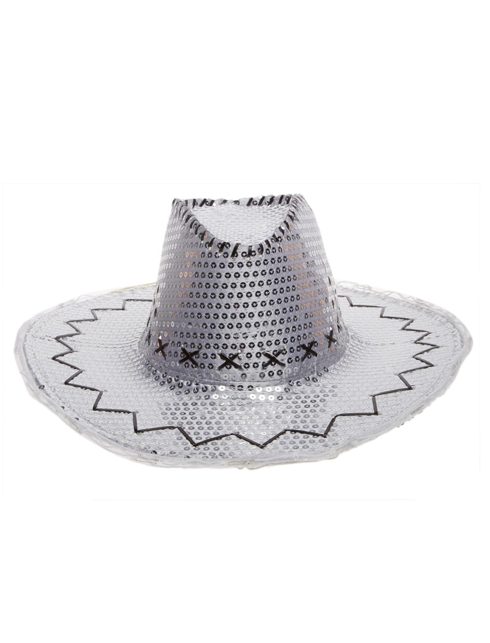 Cowboyhut Pailletten mit Blinkkrempe silber one size