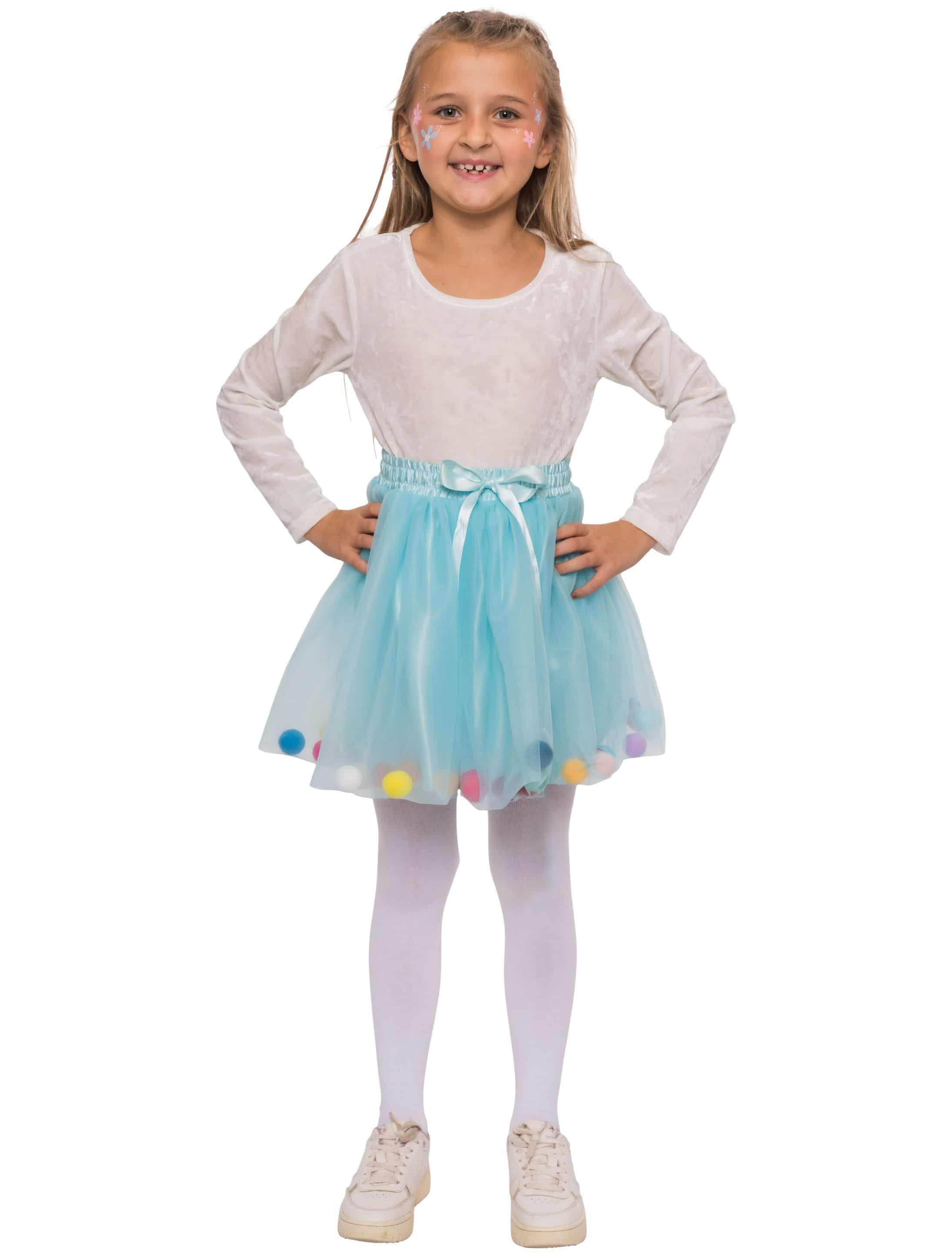 Petticoat Kinder mit bunten Pompoms türkis one size