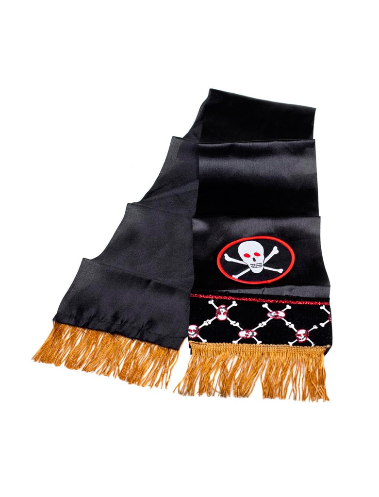 Piratengürtel Satin schwarz m. Totenkopf