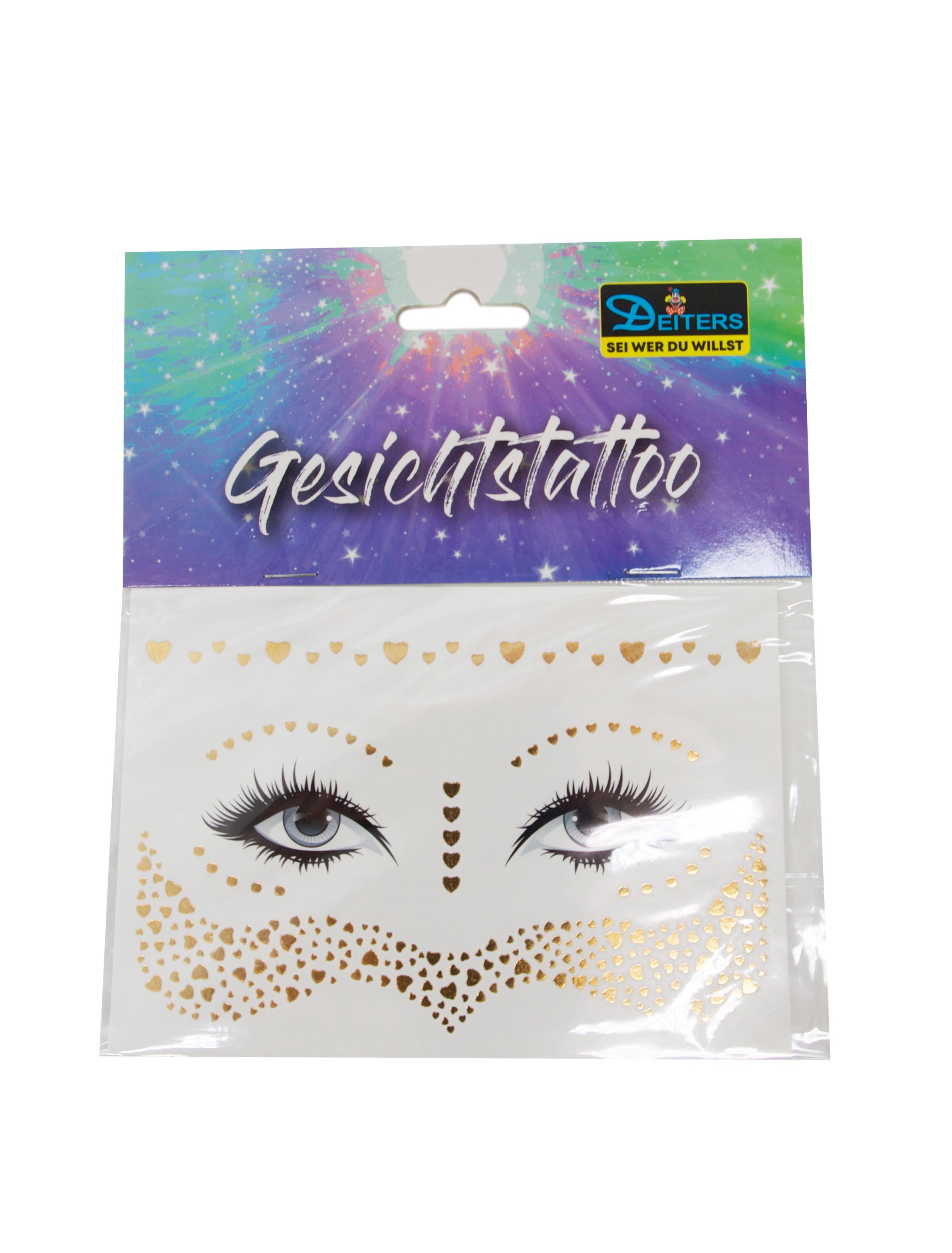 Gesichtstattoo Sommersprossen Herzen Metallic gold