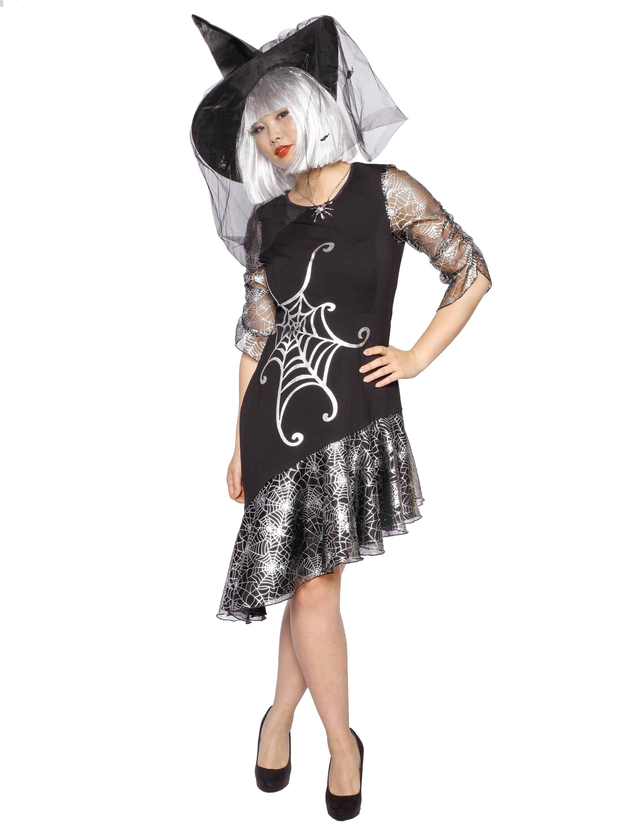 Kleid Hexe Spinnennetz schwarz/silber 58