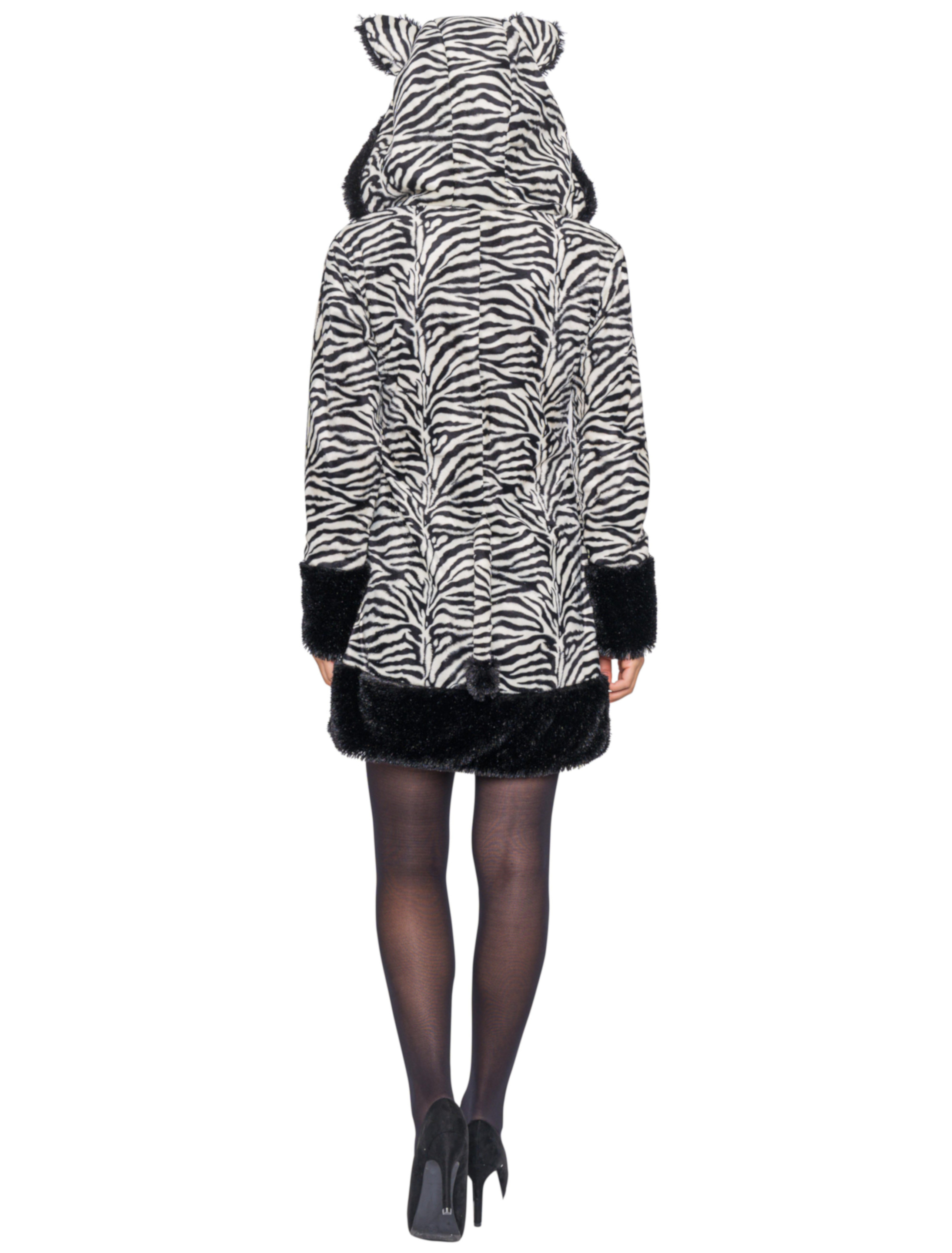 Kleid Plüsch Zebra Damen schwarz/weiß 36