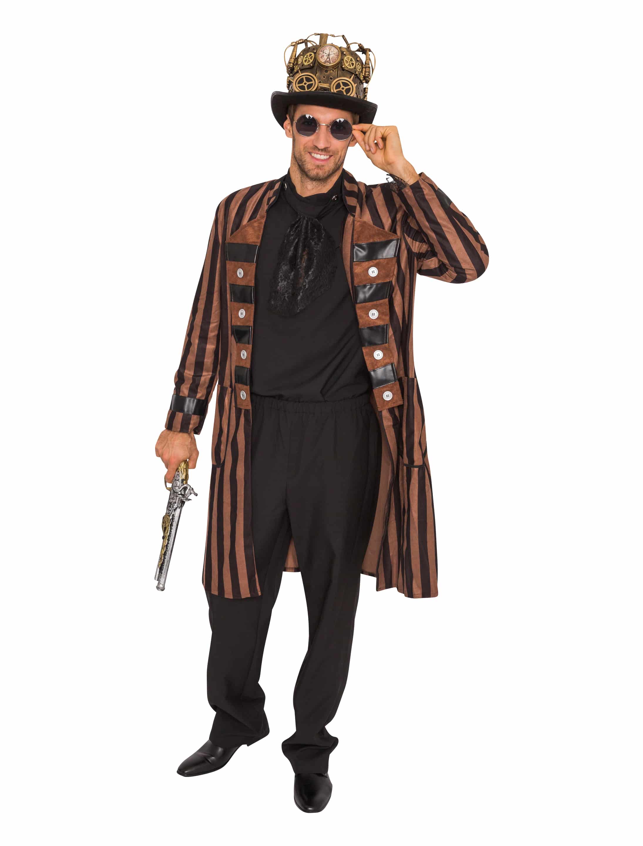 Mantel Steampunk mit Streifen Herren braun/schwarz XL