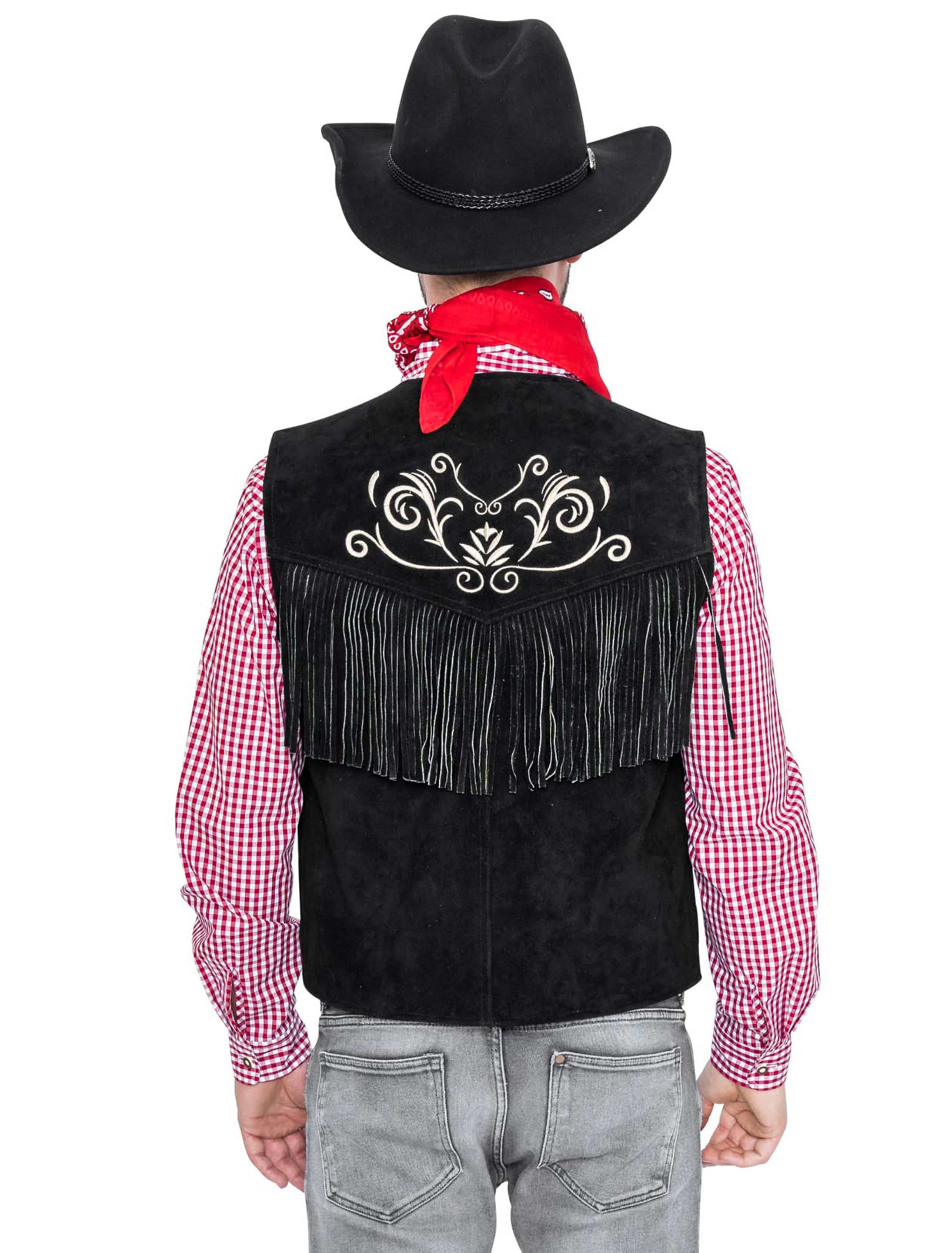 Weste Cowboy Leder Herren schwarz L/XL