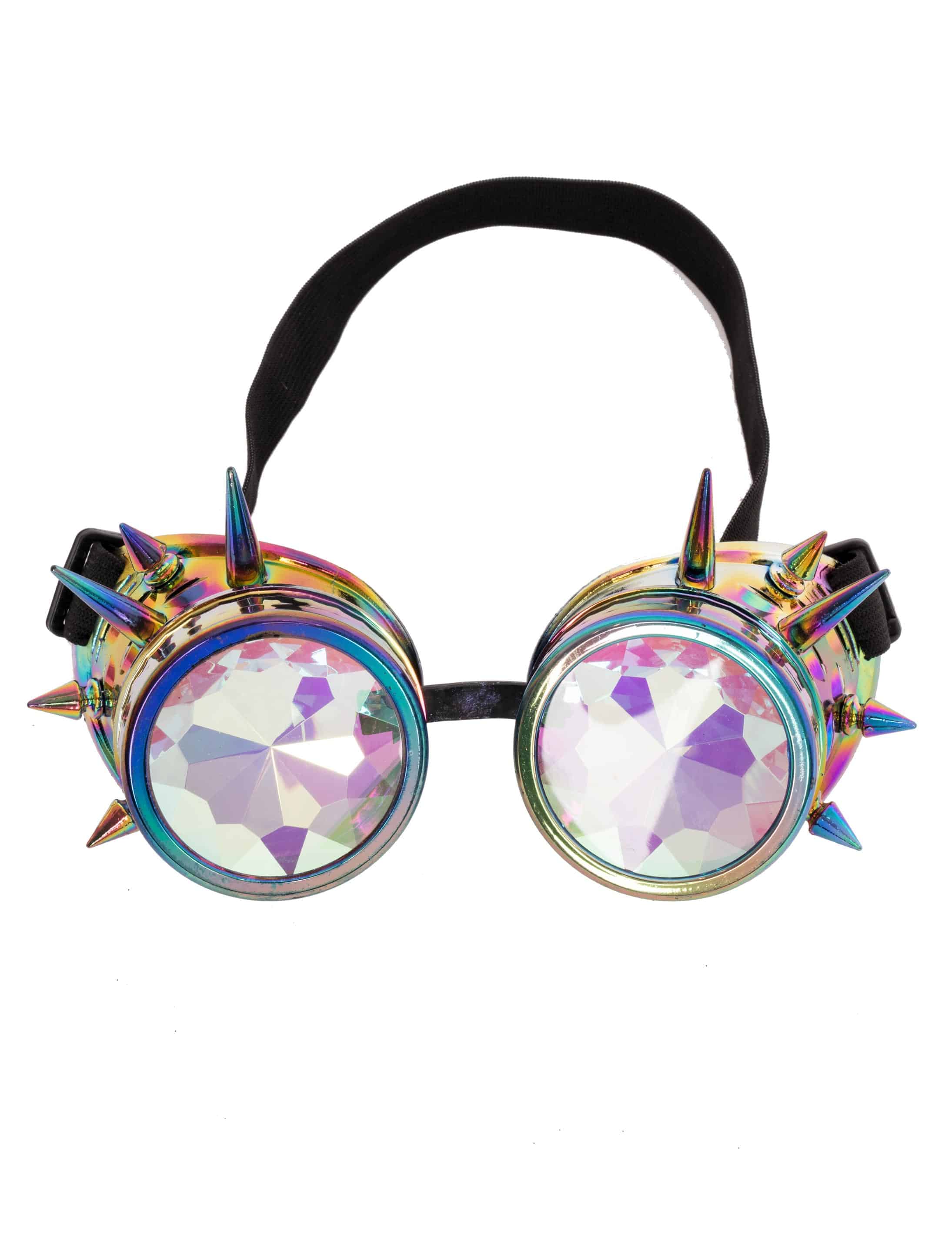 Brille Steampunk mit bunten Gläsern und Nieten mehrfarbig