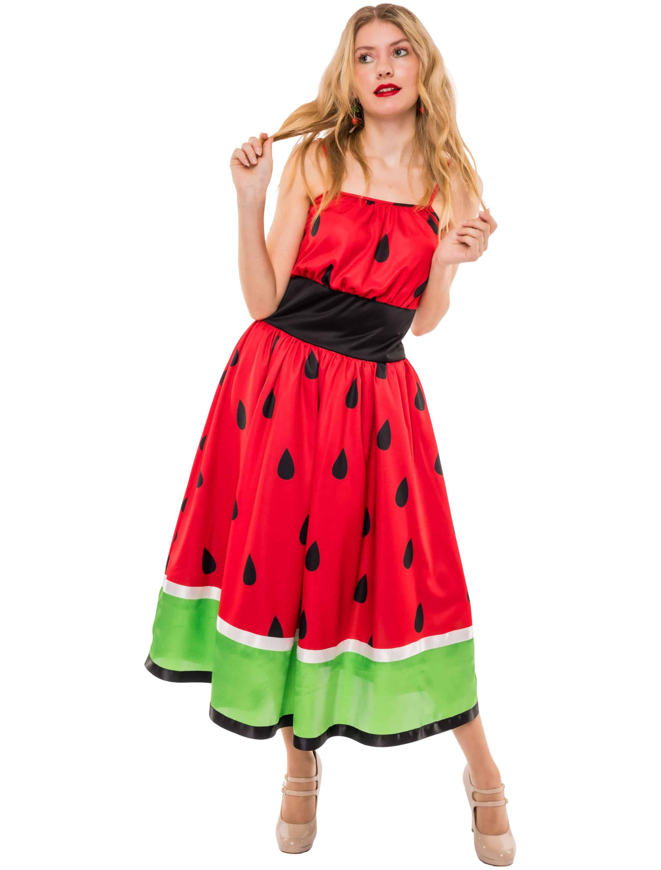 Kleid Wassermelone Damen schwarz/rot 3XL