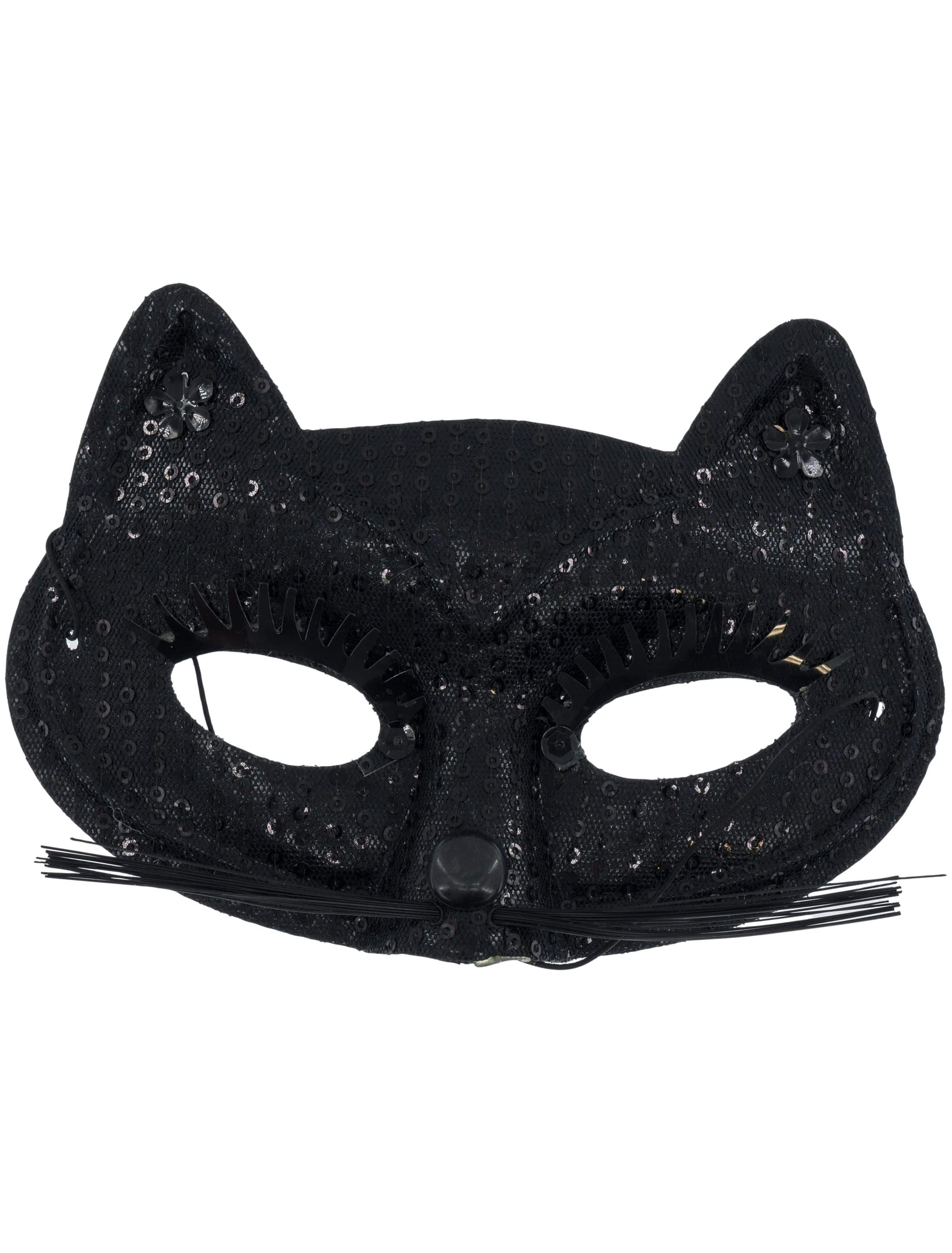 Katzenmaske mit Pailetten schwarz