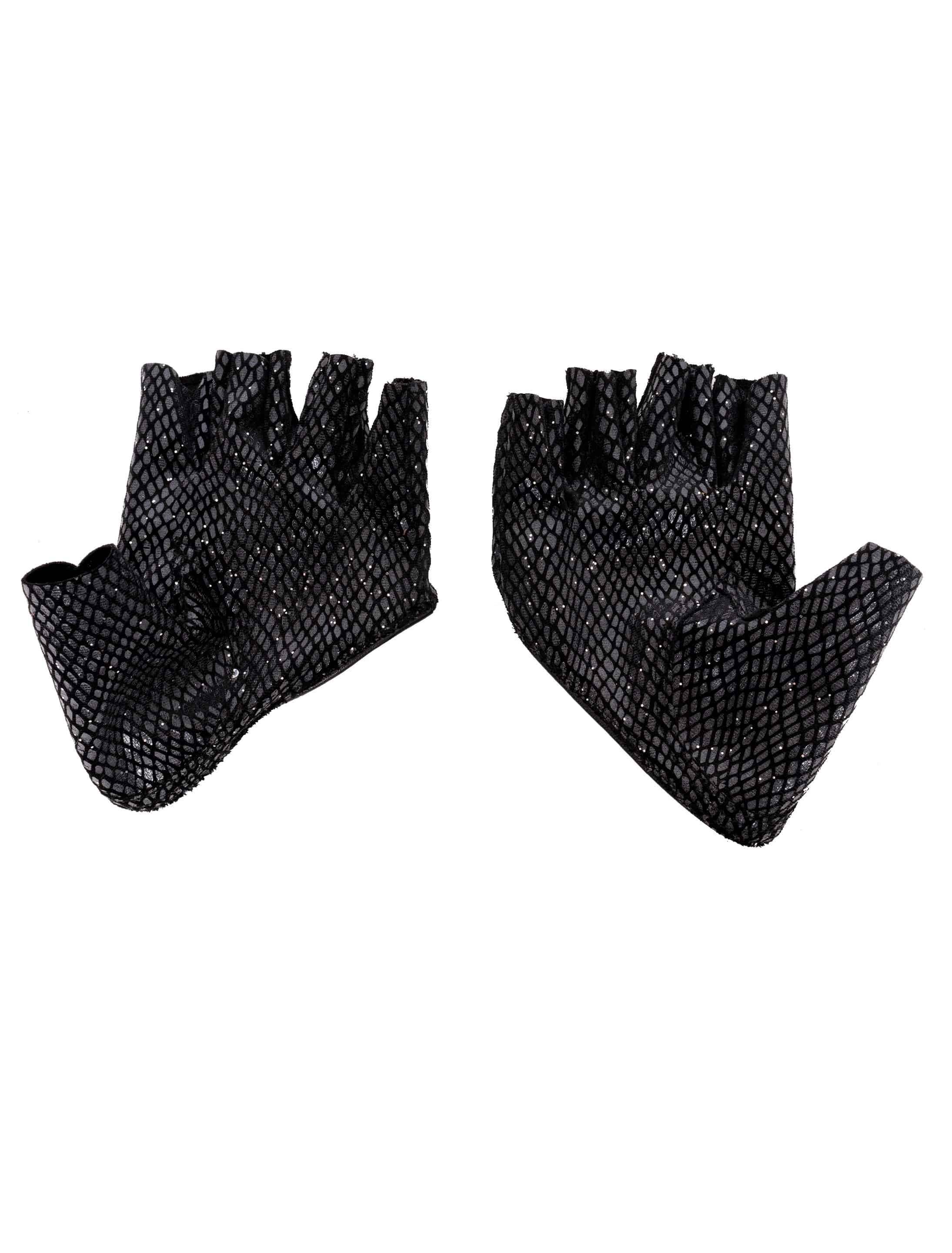 Handschuhe Glitzer fingerlos schwarz