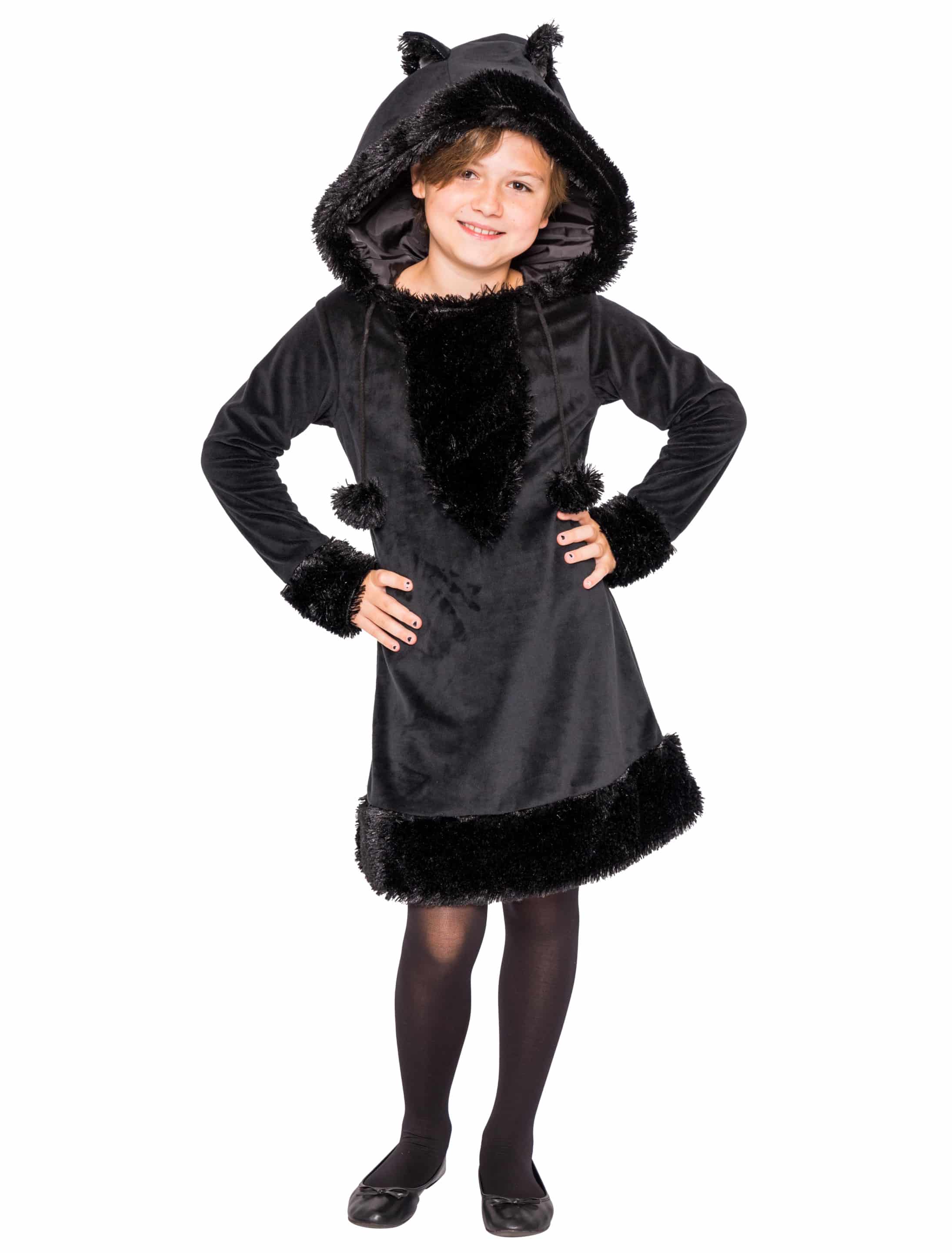 Kleid Plüsch Katze Kinder schwarz 140