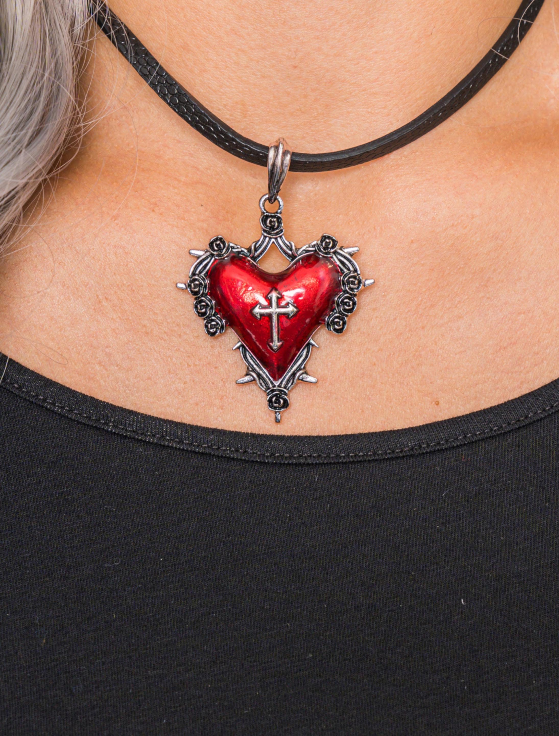 Halskette Herz mit Kreuz rot