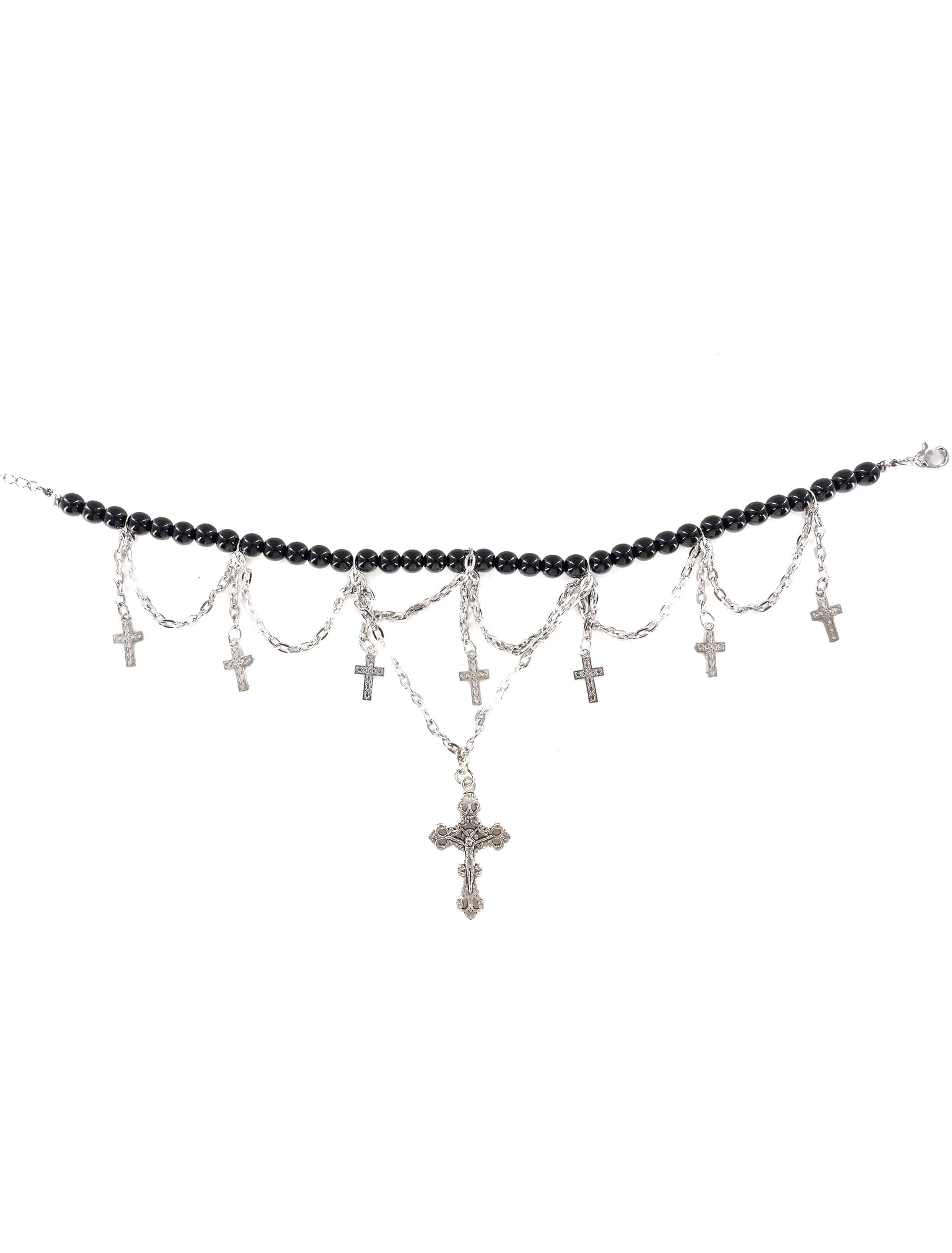 Halsband mit Kreuzen Damen schwarz/silber Halsband mit Kreuzen Damen schwarz/silber
