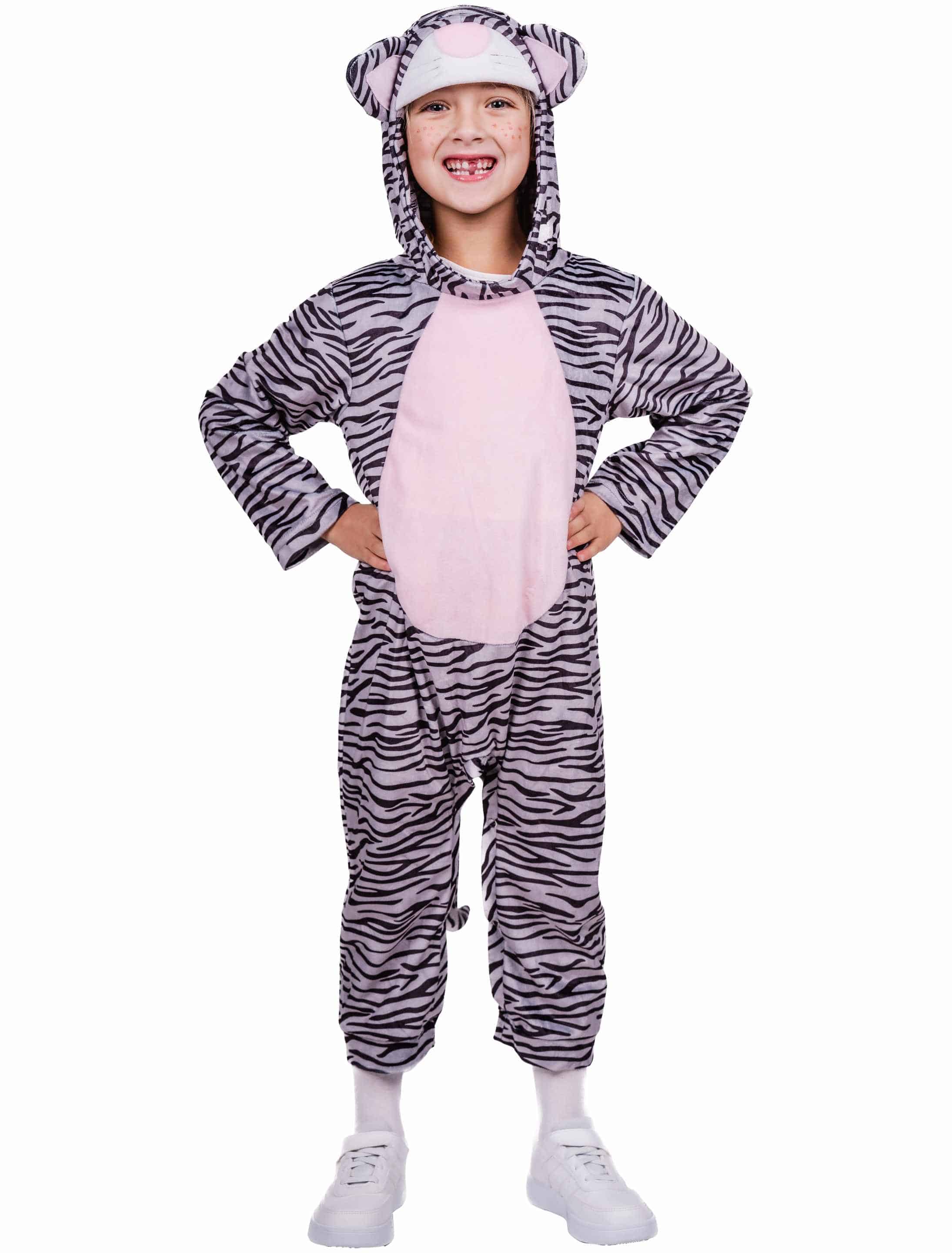 Jumpsuit mit Kapuze Tiger Kinder schwarz/weiß 116/128 Jumpsuit mit Kapuze Tiger Kinder schwarz/weiß 116/128