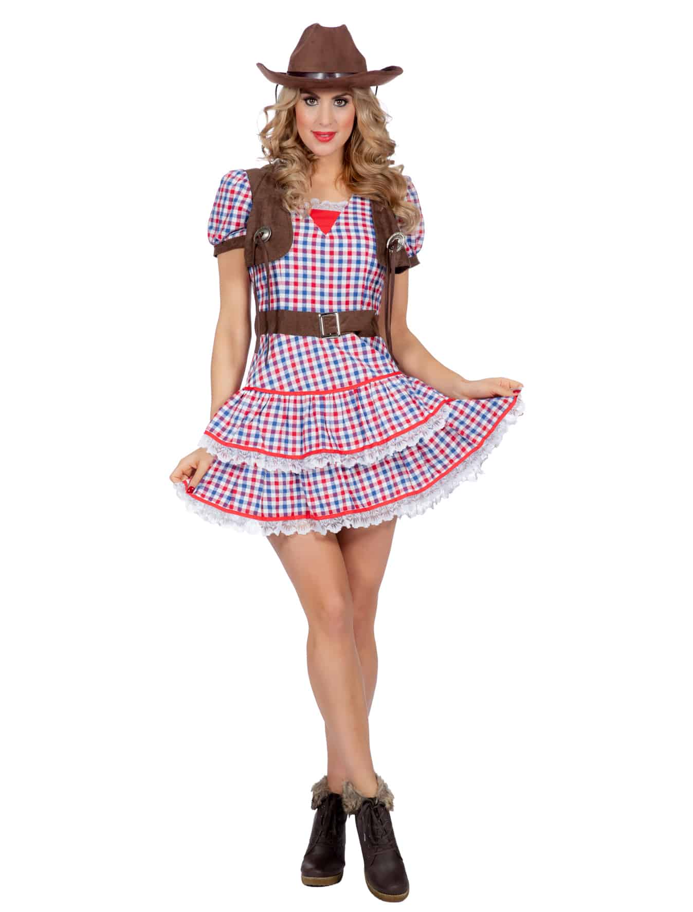 Kleid Cowgirl Damen schwarz/weiß/rot 38