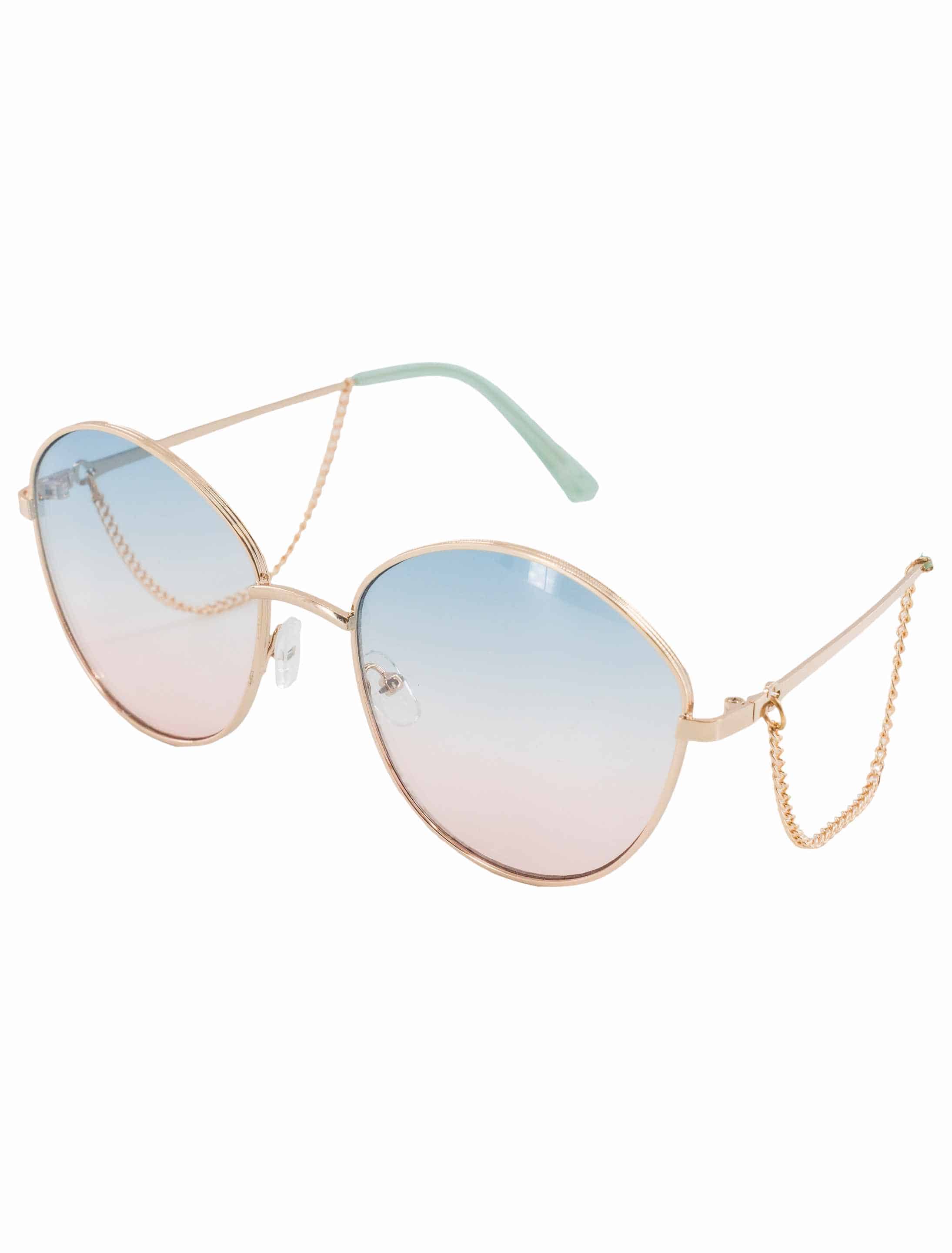 Brille mit Kette  blau/pink