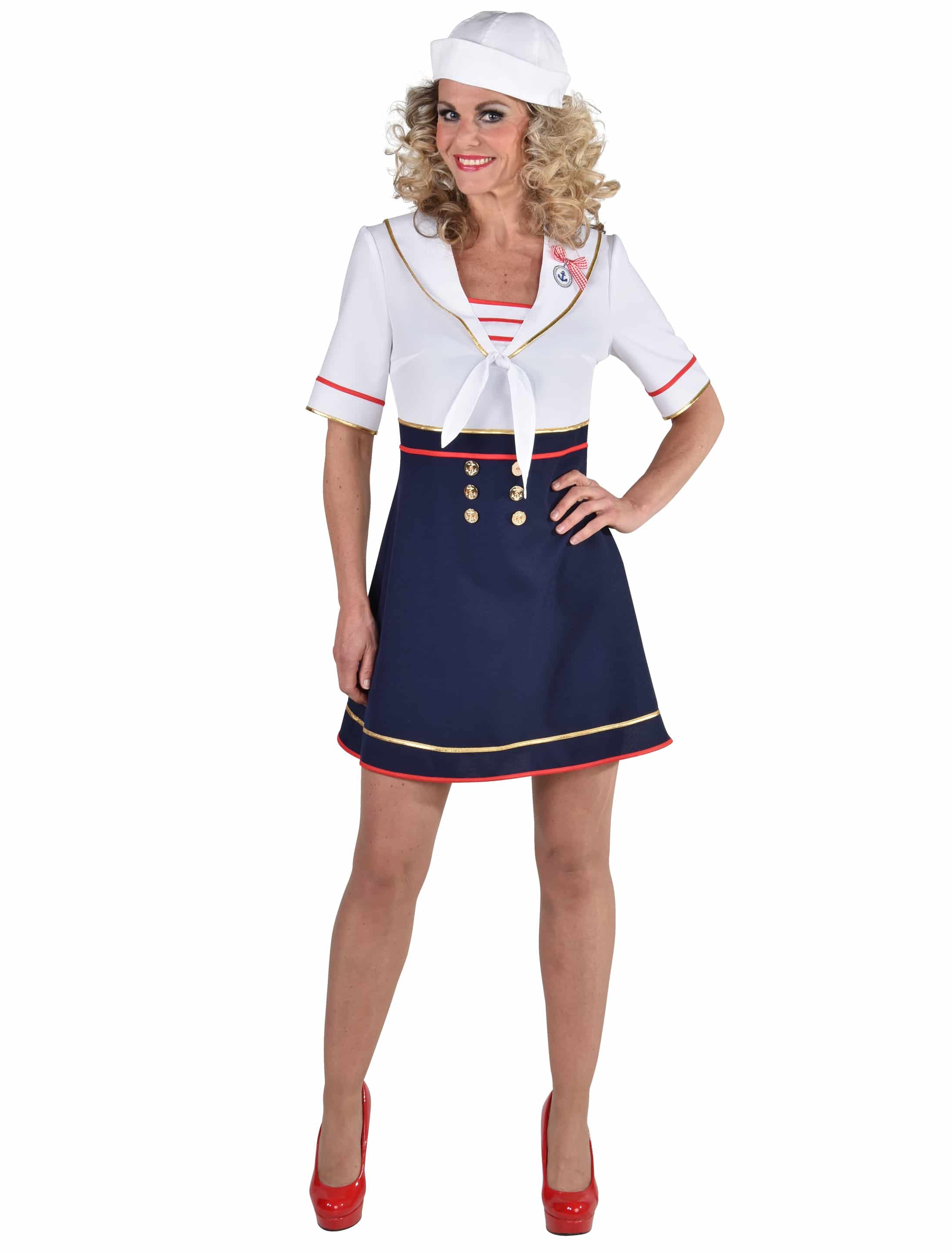 Kleid Seefahrerin Damen weiß/blau XL