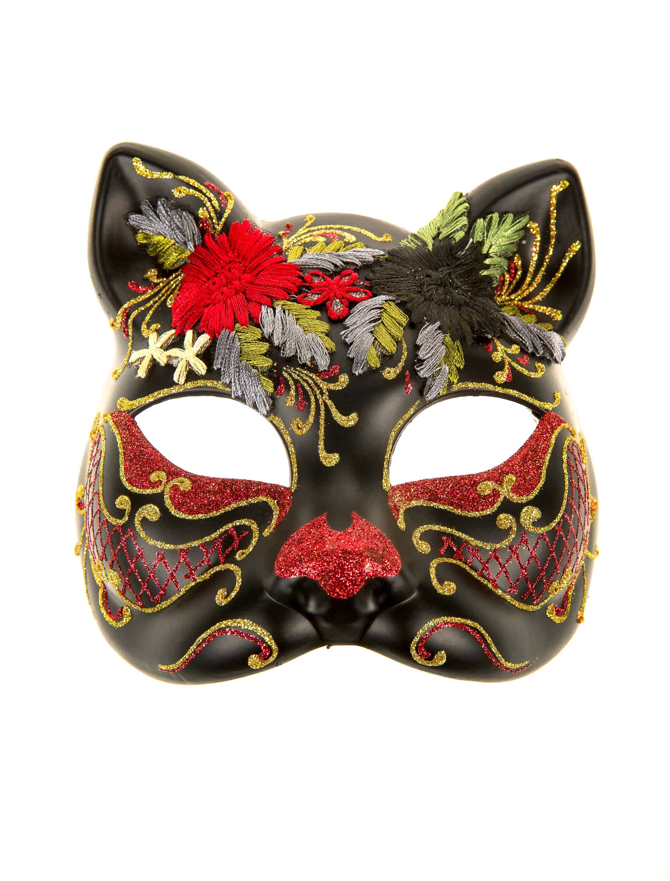 Maske Katze mit Blumen