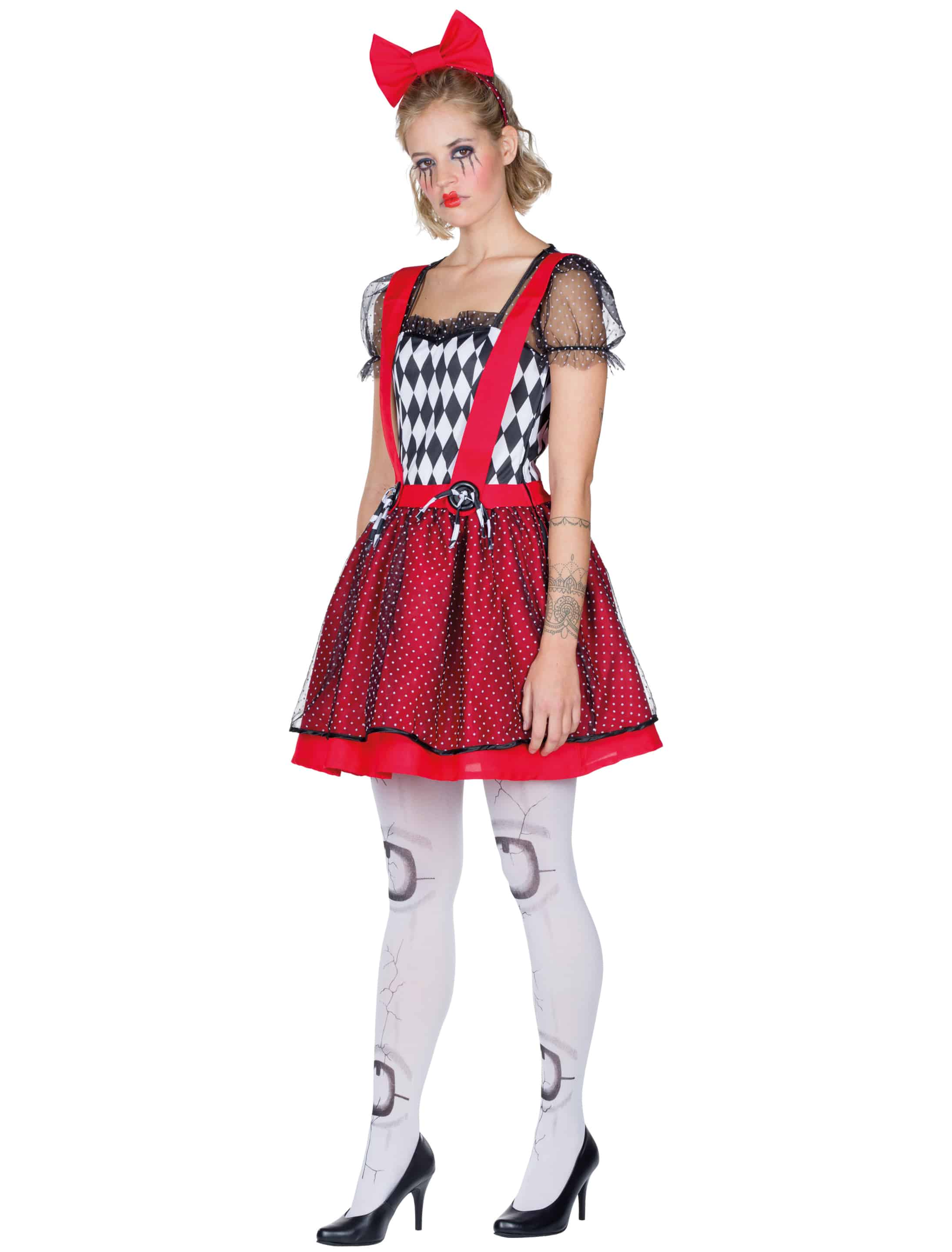 Kleid Aufziehpuppe Damen 2-tlg. schwarz/weiß/rot 38