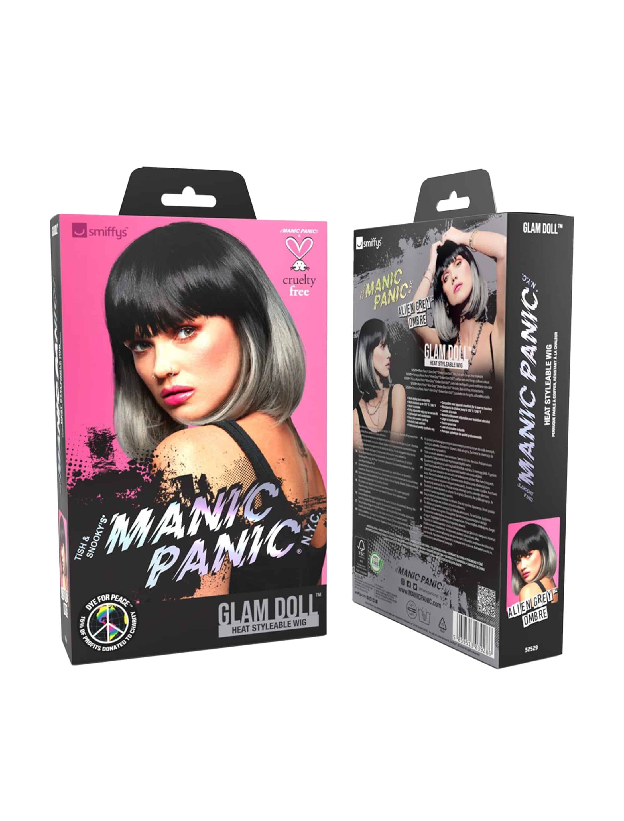 Perücke Bob mit Pony schwarz/grau Perücke Bob mit Pony schwarz/grau