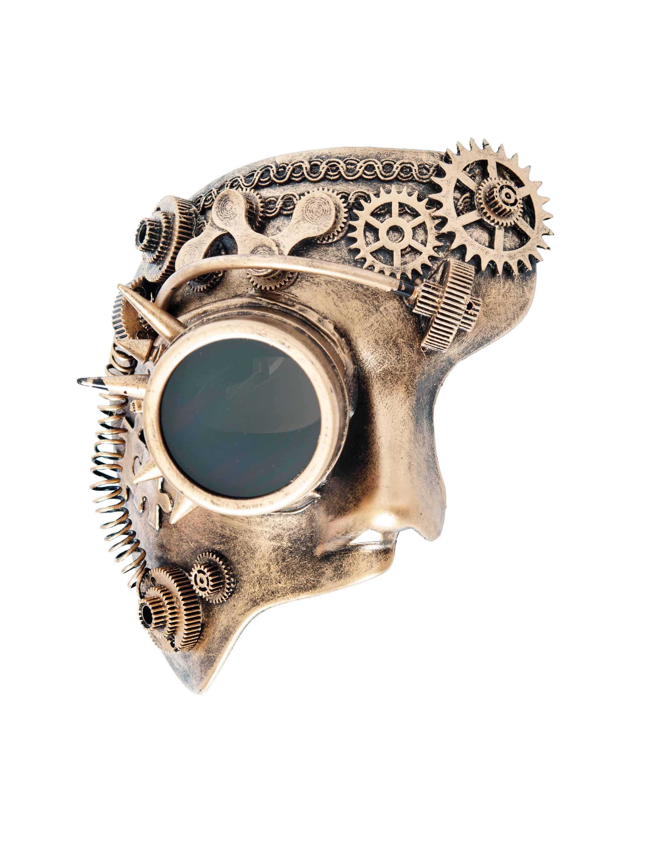 Halbmaske gold mit Zahnrädern und Monokel