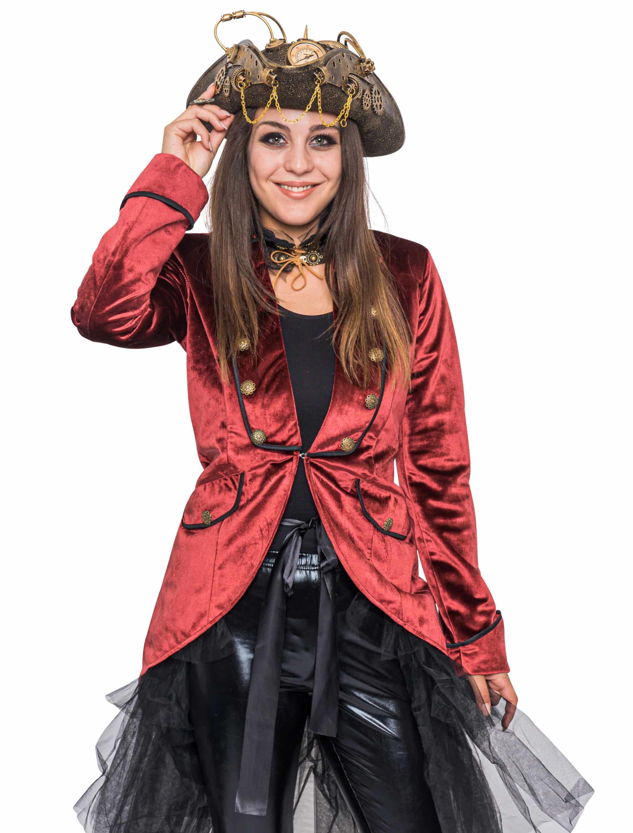 Frack Steampunk Damen Samt rot XL