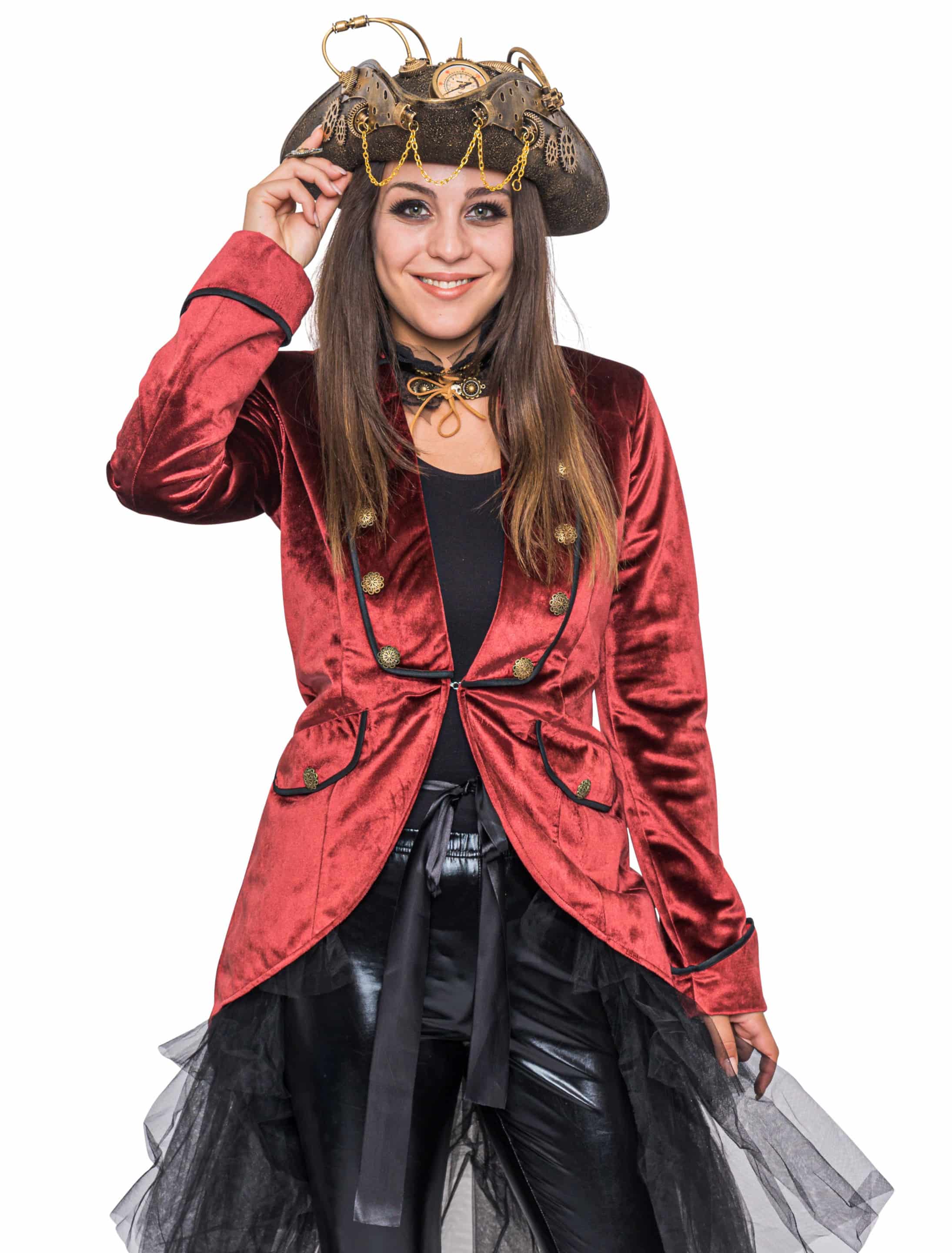 Frack Steampunk Damen Samt rot M