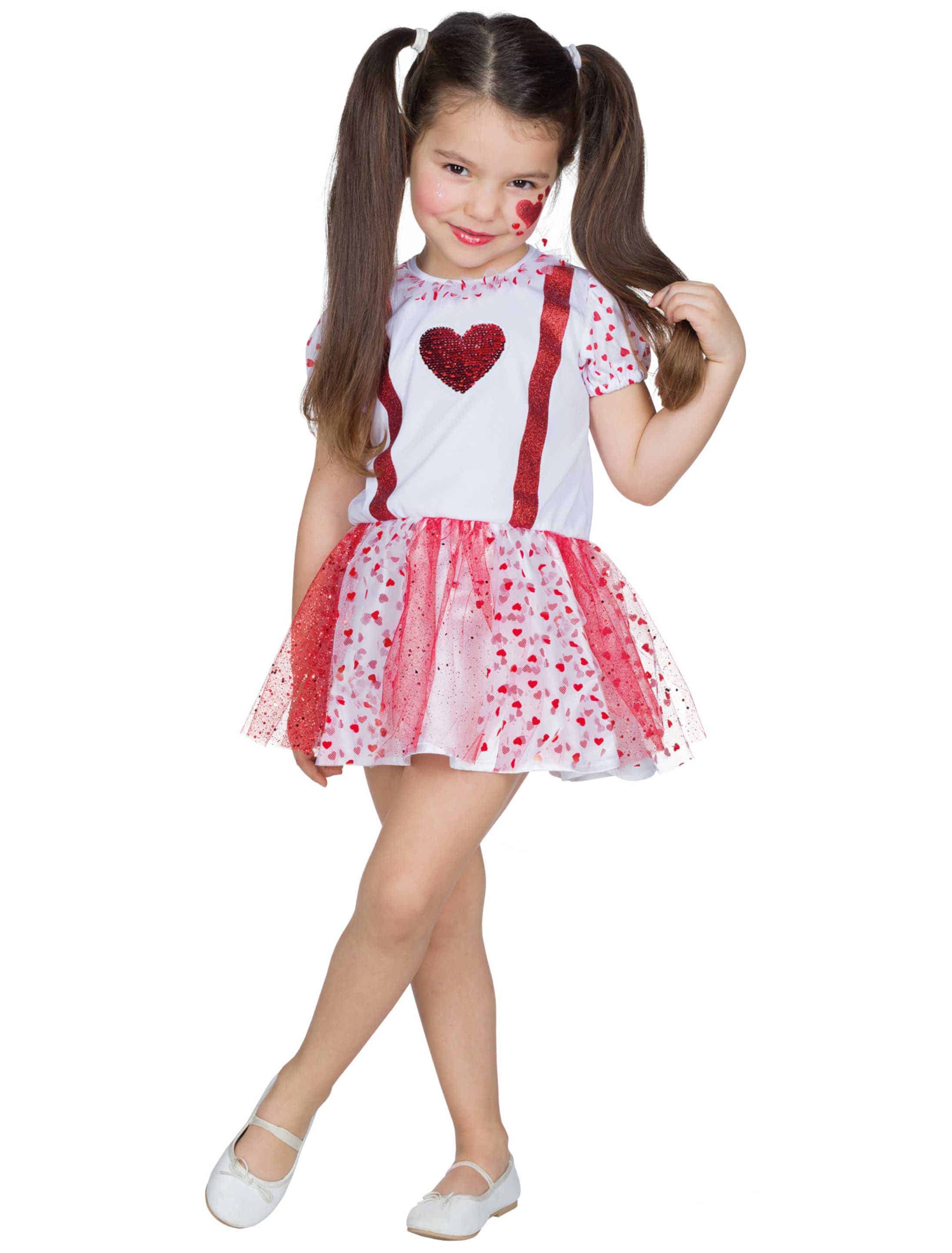 Kleid Herzchen Kinder rot/weiß 104