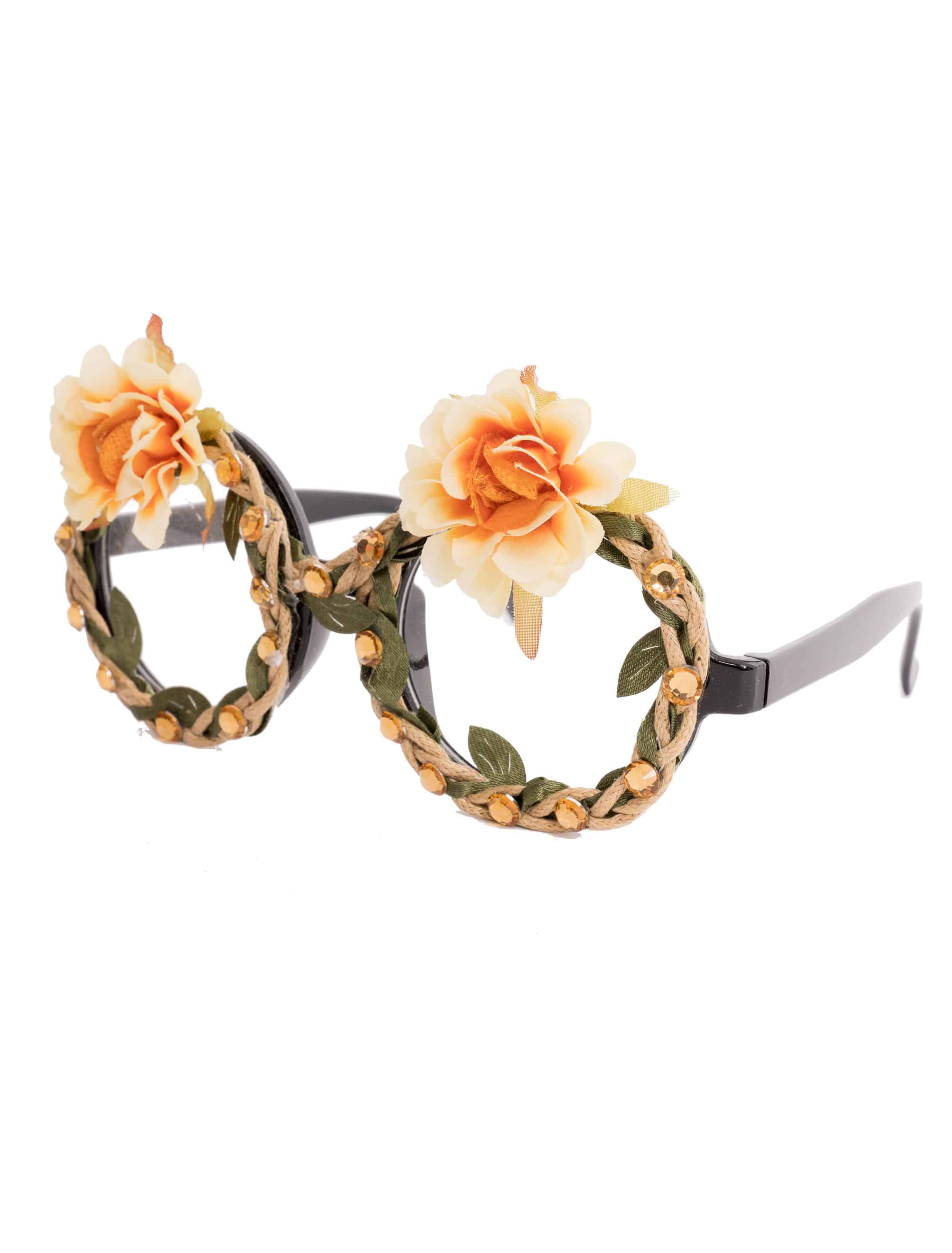 Brille mit Blumen und Steinen orange