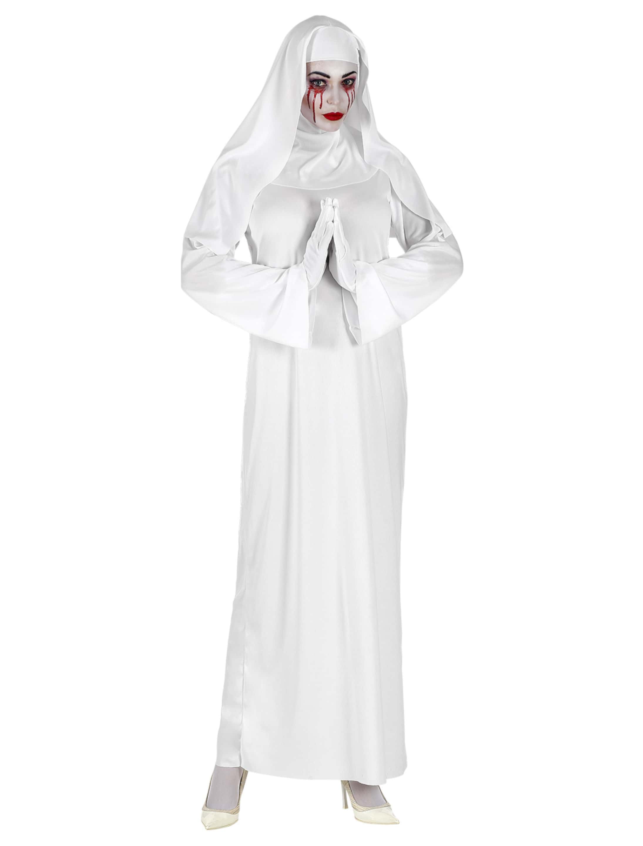 Kleid Nonne mit Haube 2-tlg. weiß M