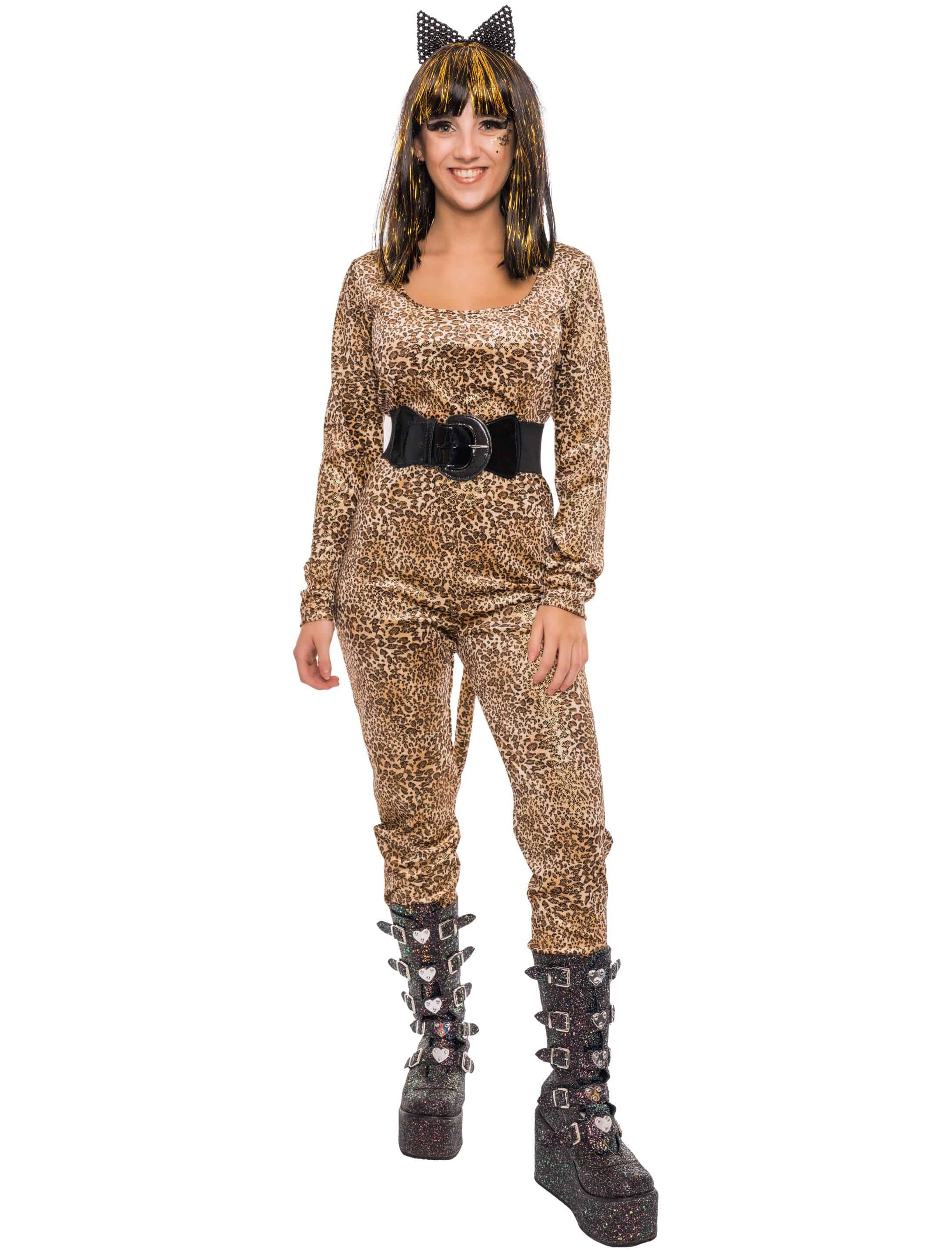 Jumpsuit Leopard mit Glitter Damen beige/braun XXS/XS