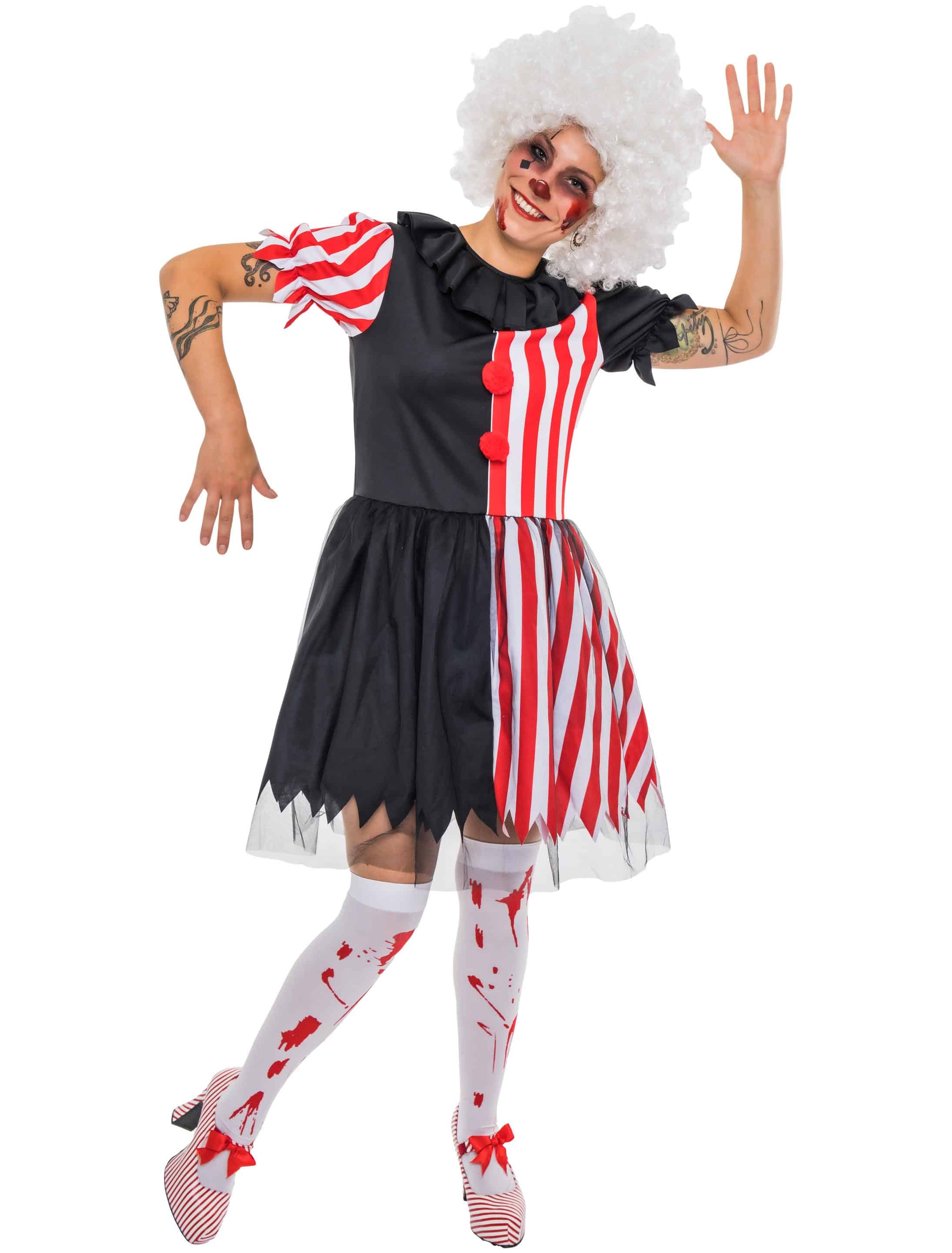 Kleid Clown Damen schwarz/weiß L-XL