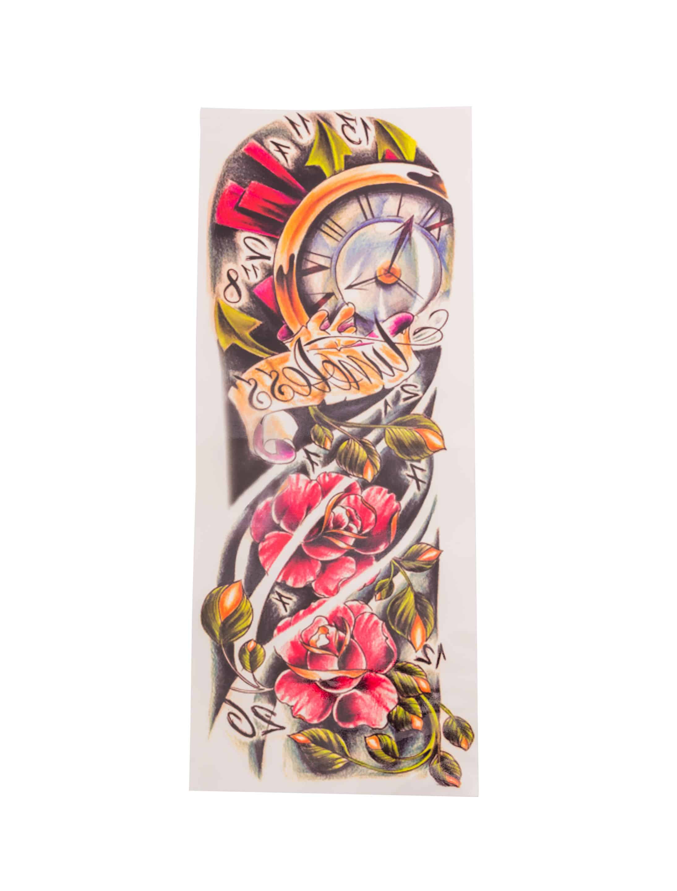 Armtattoo Uhr mit Rosen bunt