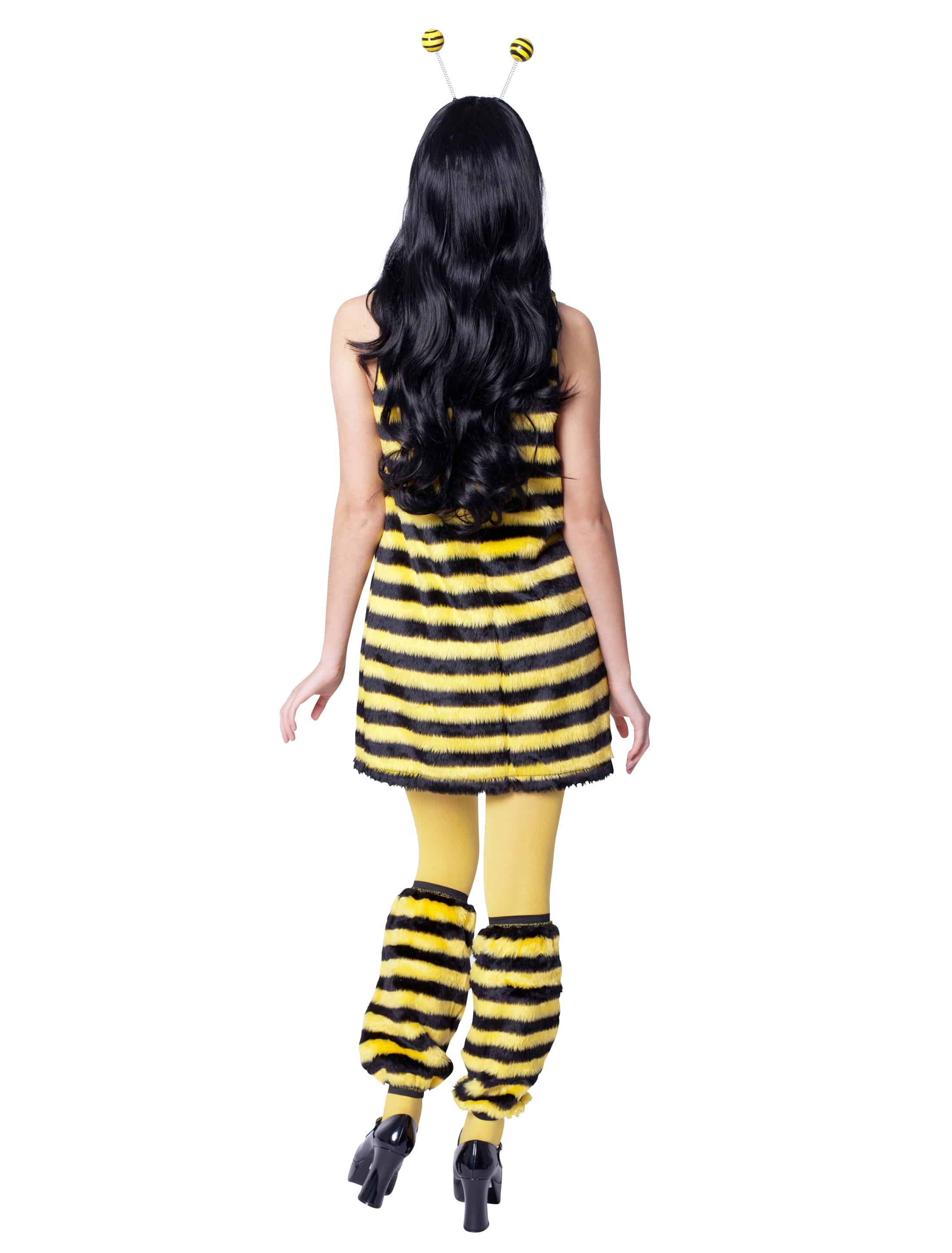 Kleid Biene Plüsch Damen schwarz/gelb 34
