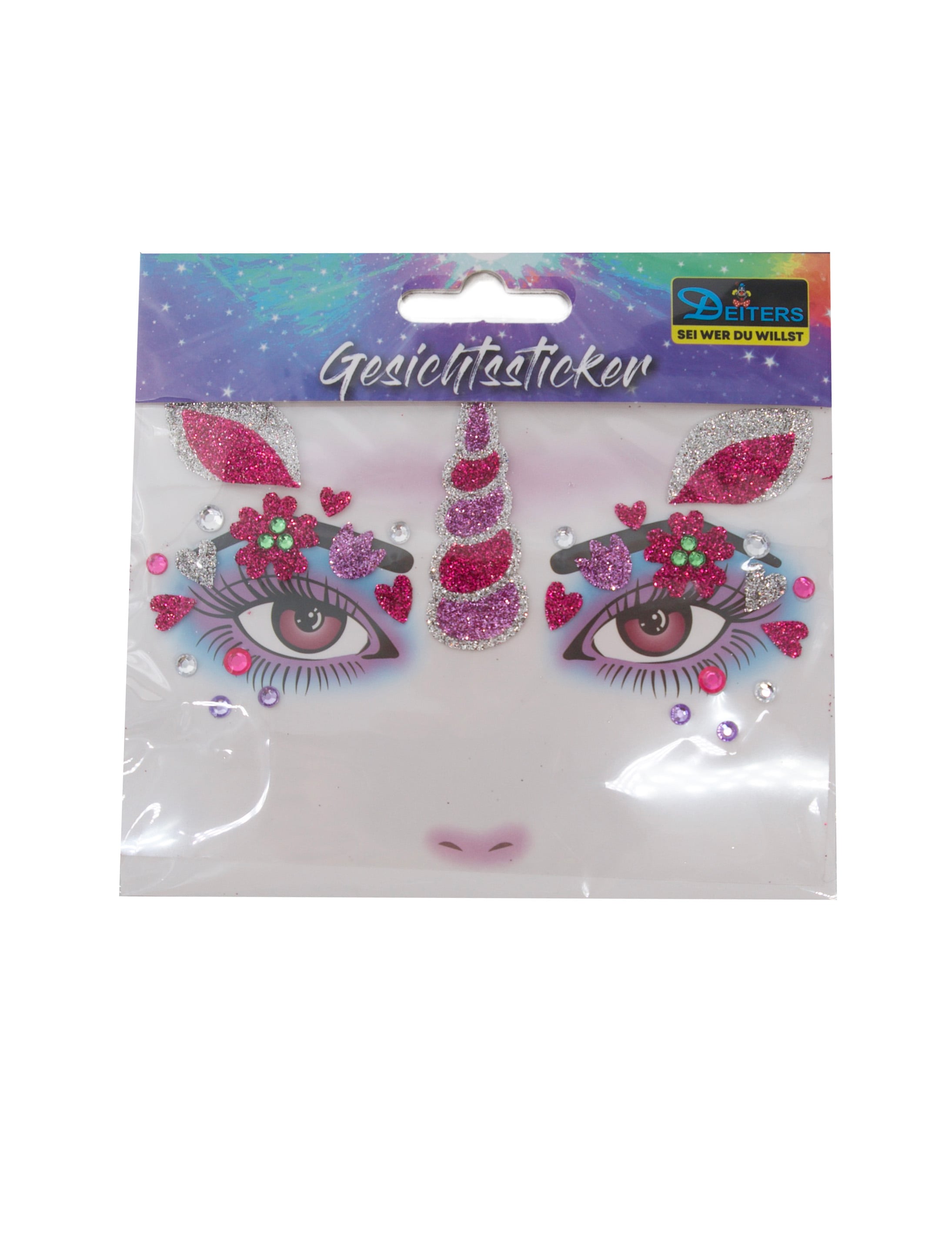 Gesichtssticker Einhorn pink/silber