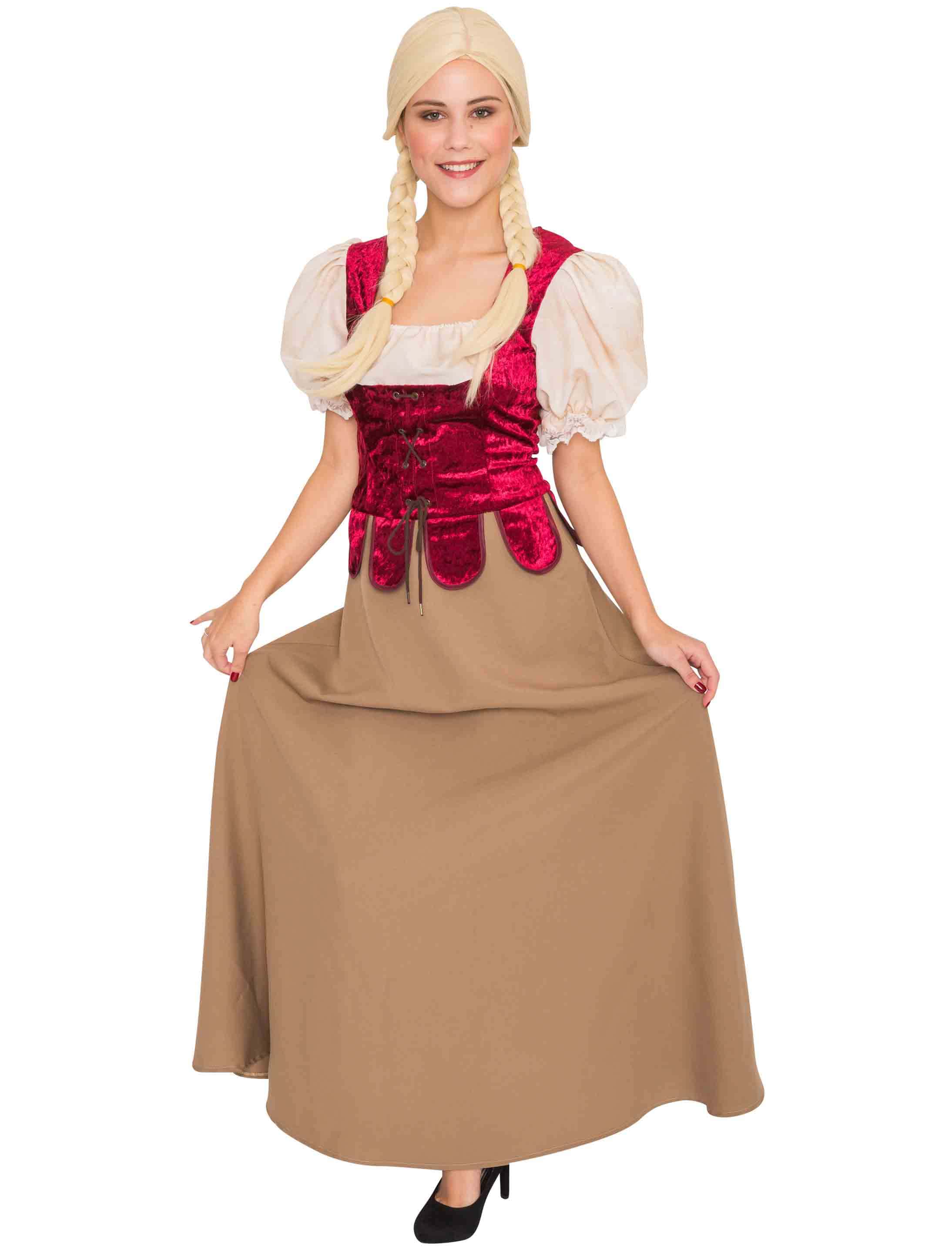 Kleid Bäuerin Mittelalter Damen braun/rot S