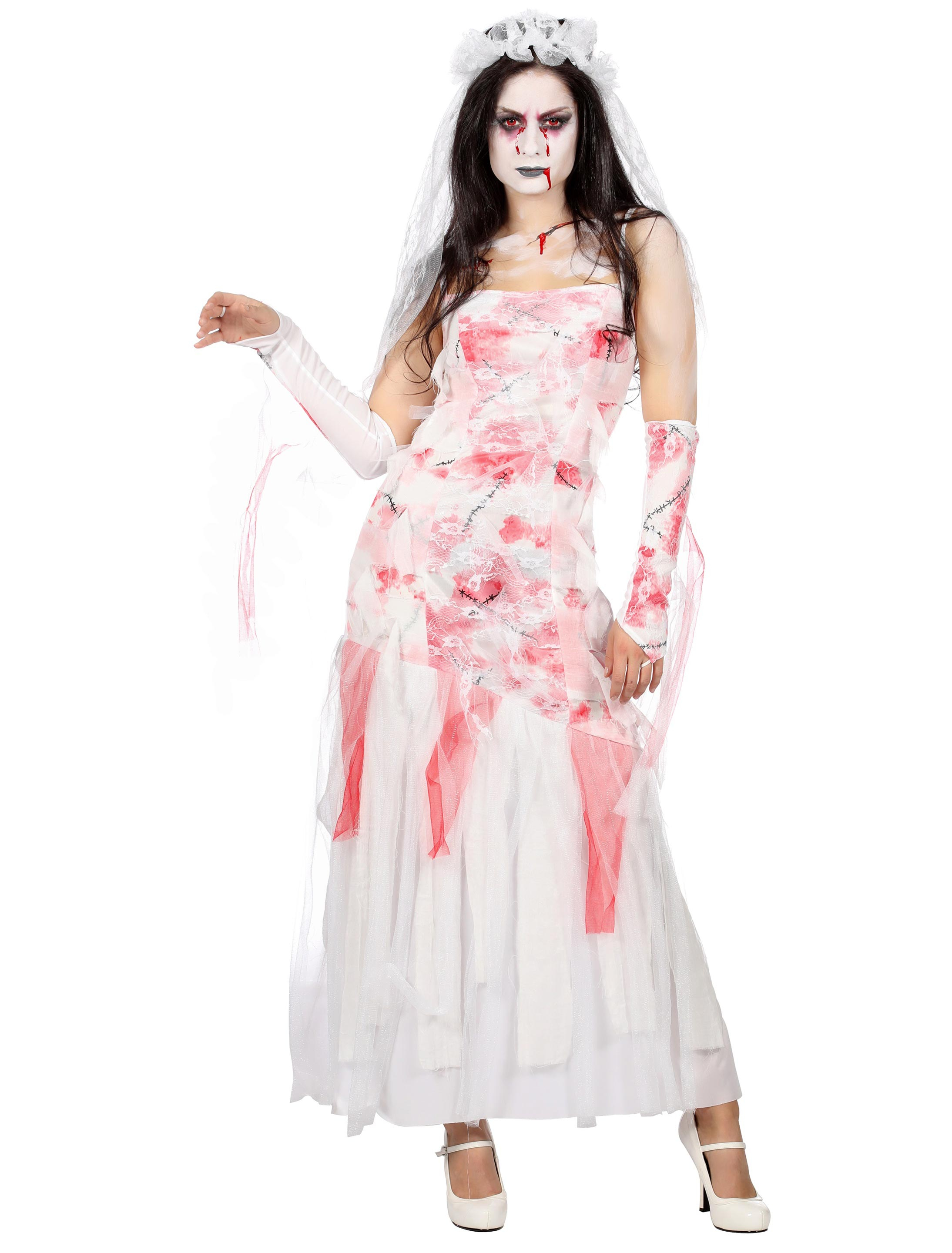 Kleid Halloween Braut 3-tlg. weiß 36-38