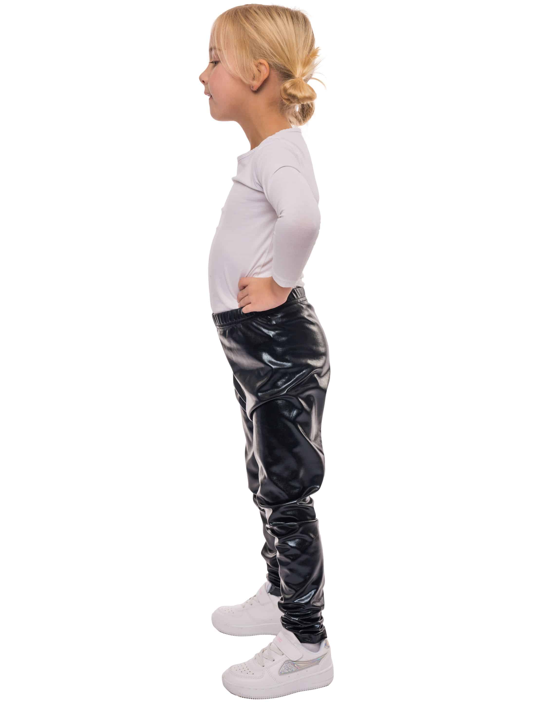 Leggings Kinder metallic Mädchen schwarz 152-164