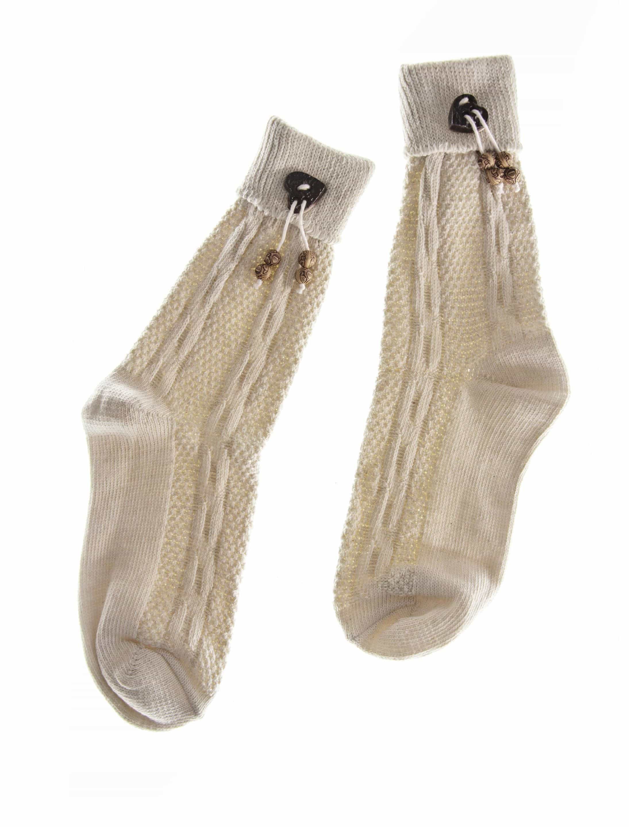 Trachtensocken Damen mit Herzmuster beige 35-38