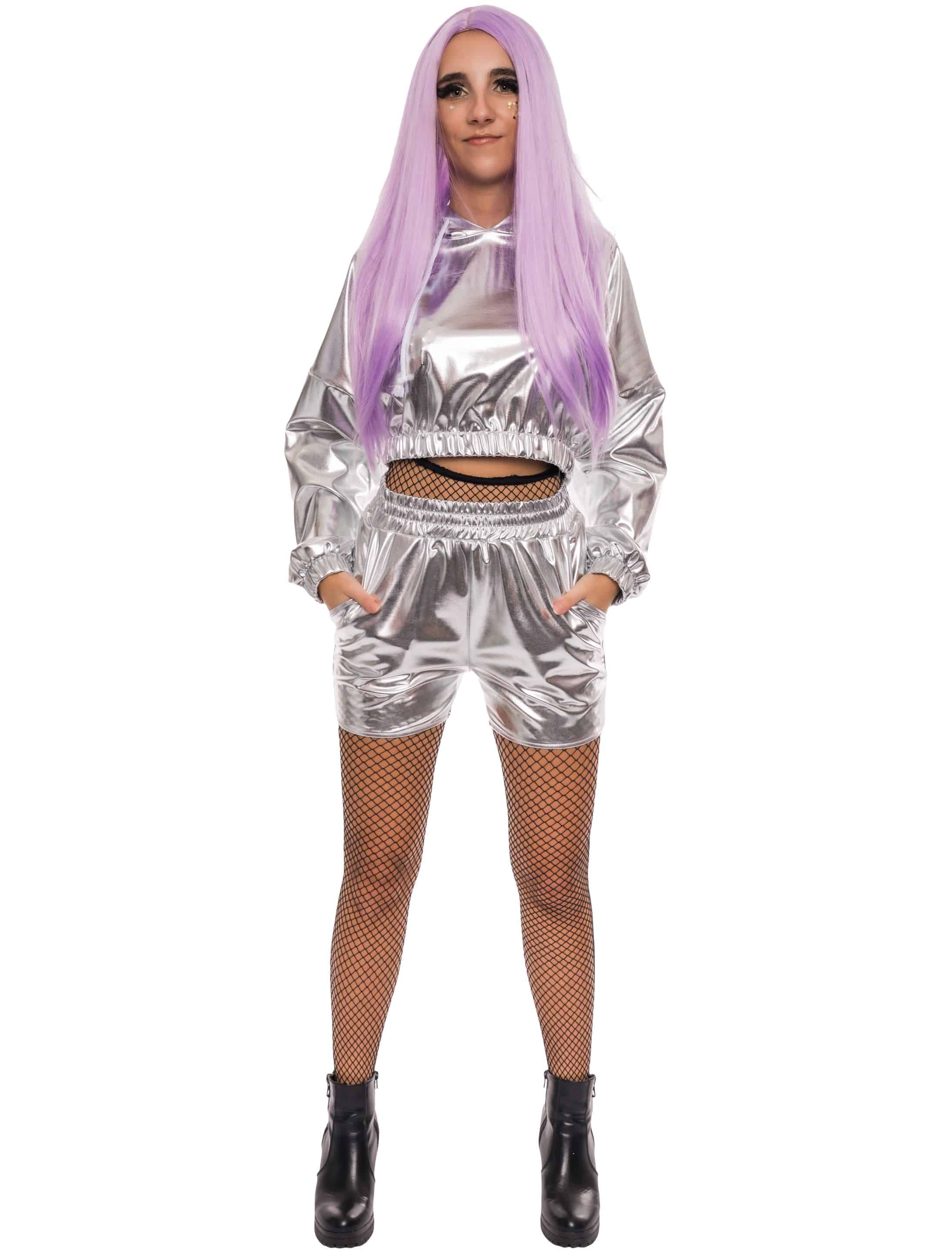 Hot Pants metallic Damen silber L/XL