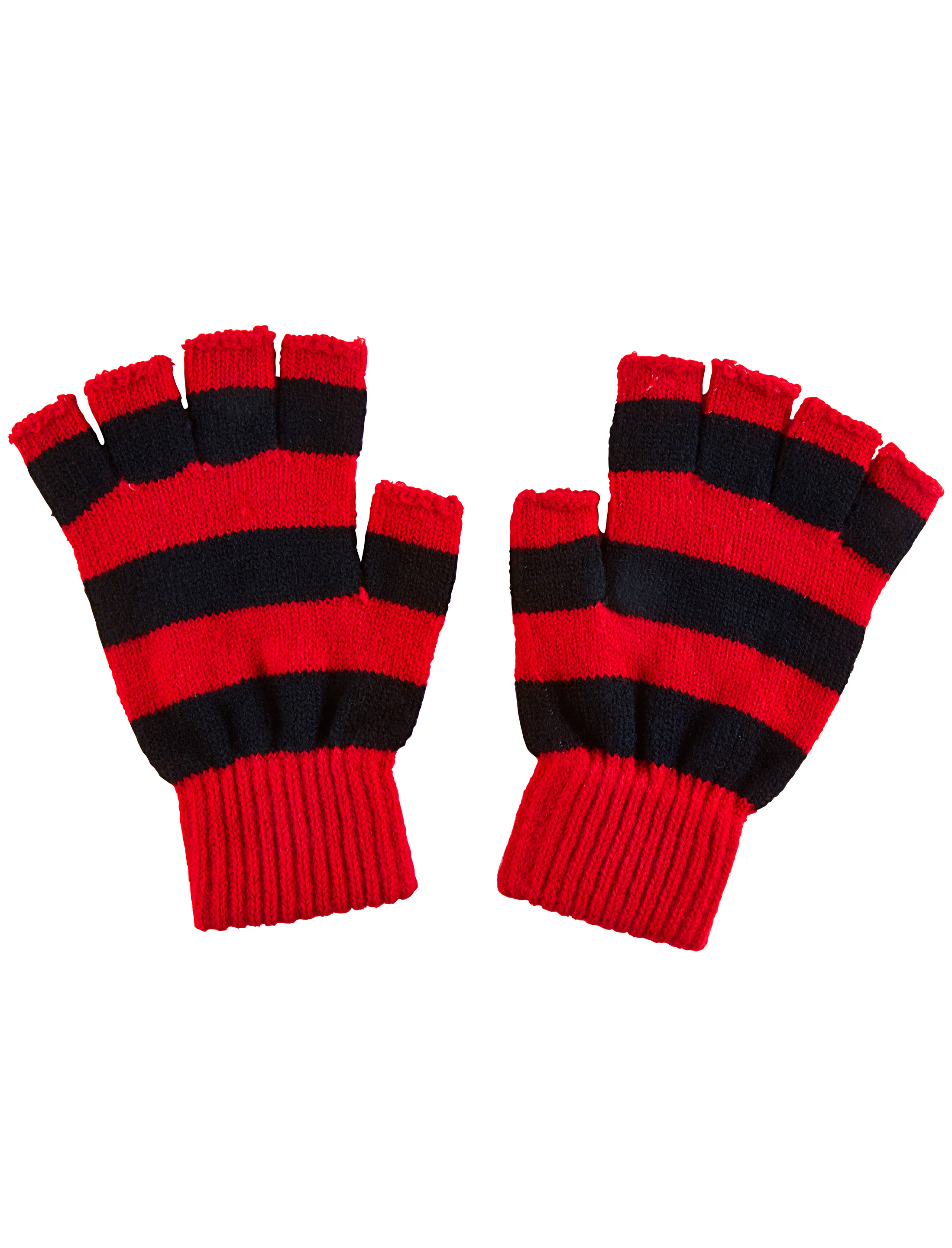 Strickhandschuhe fingerlos rot/schwarz