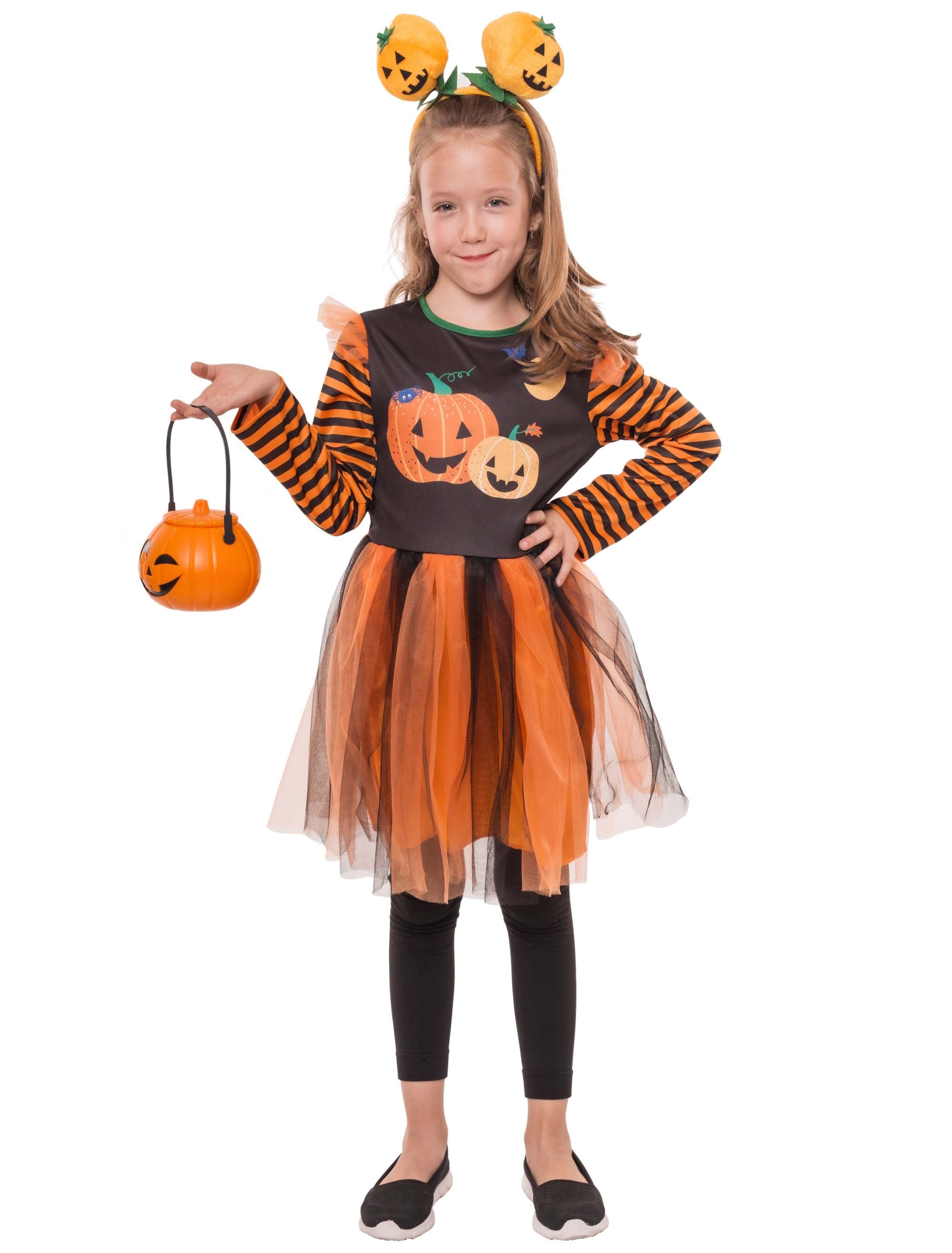 Kleid Kürbis mit Mond Kinder schwarz/orange 6-8 Jahre
