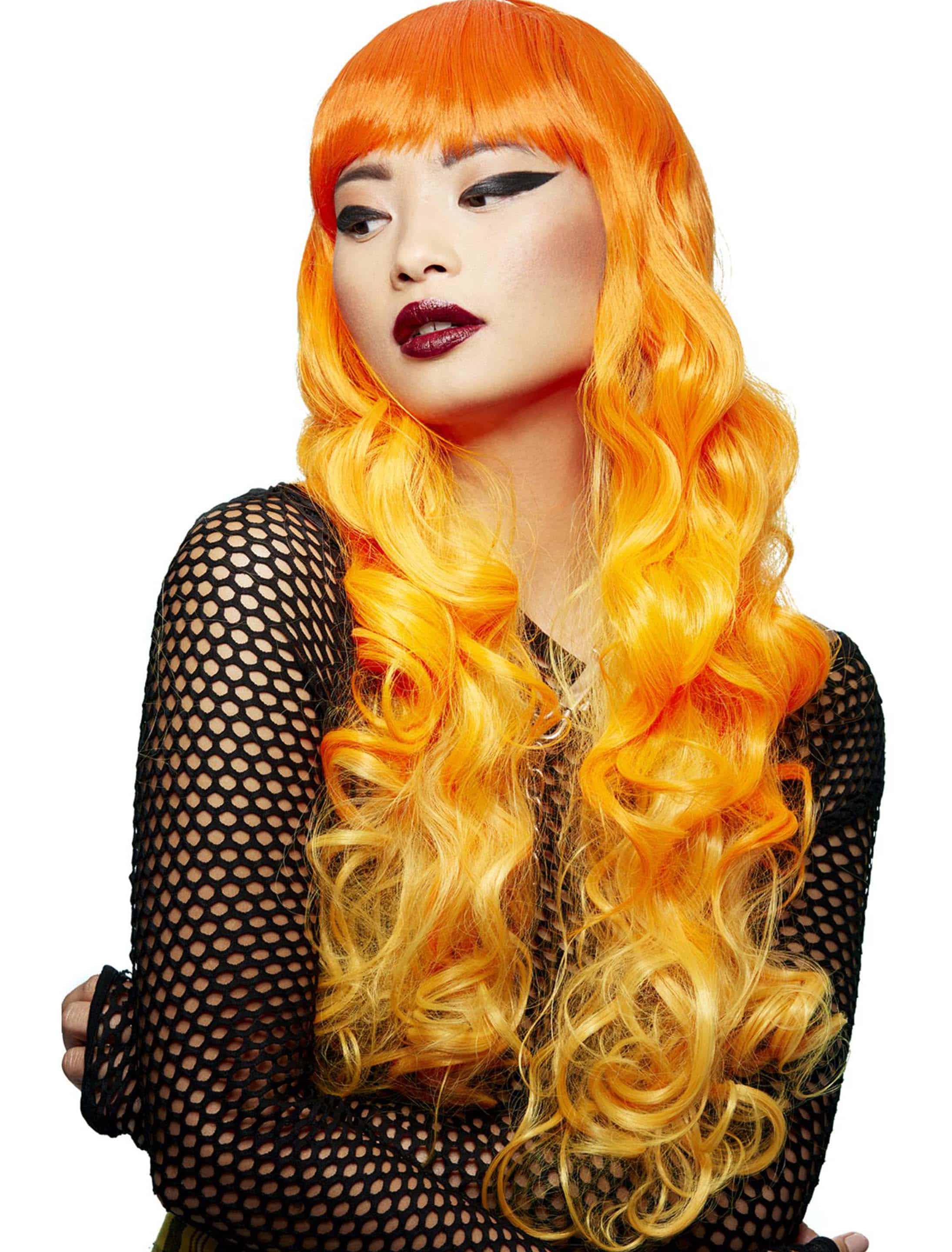 Perücke Langhaar lockig mit Pony orange Perücke Langhaar lockig mit Pony orange