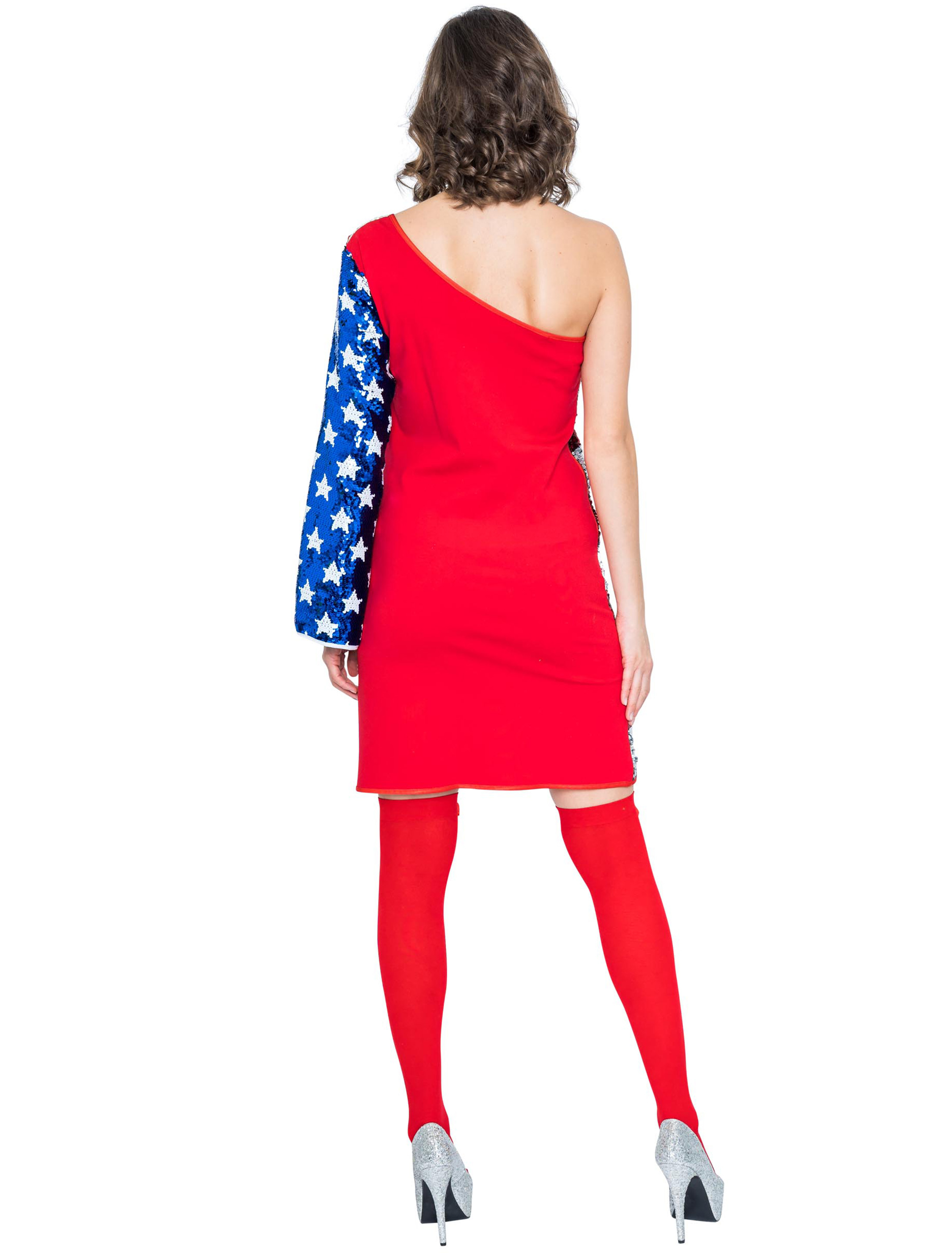 Kleid USA Ein-Schulter Damen rot/weiß/blau S