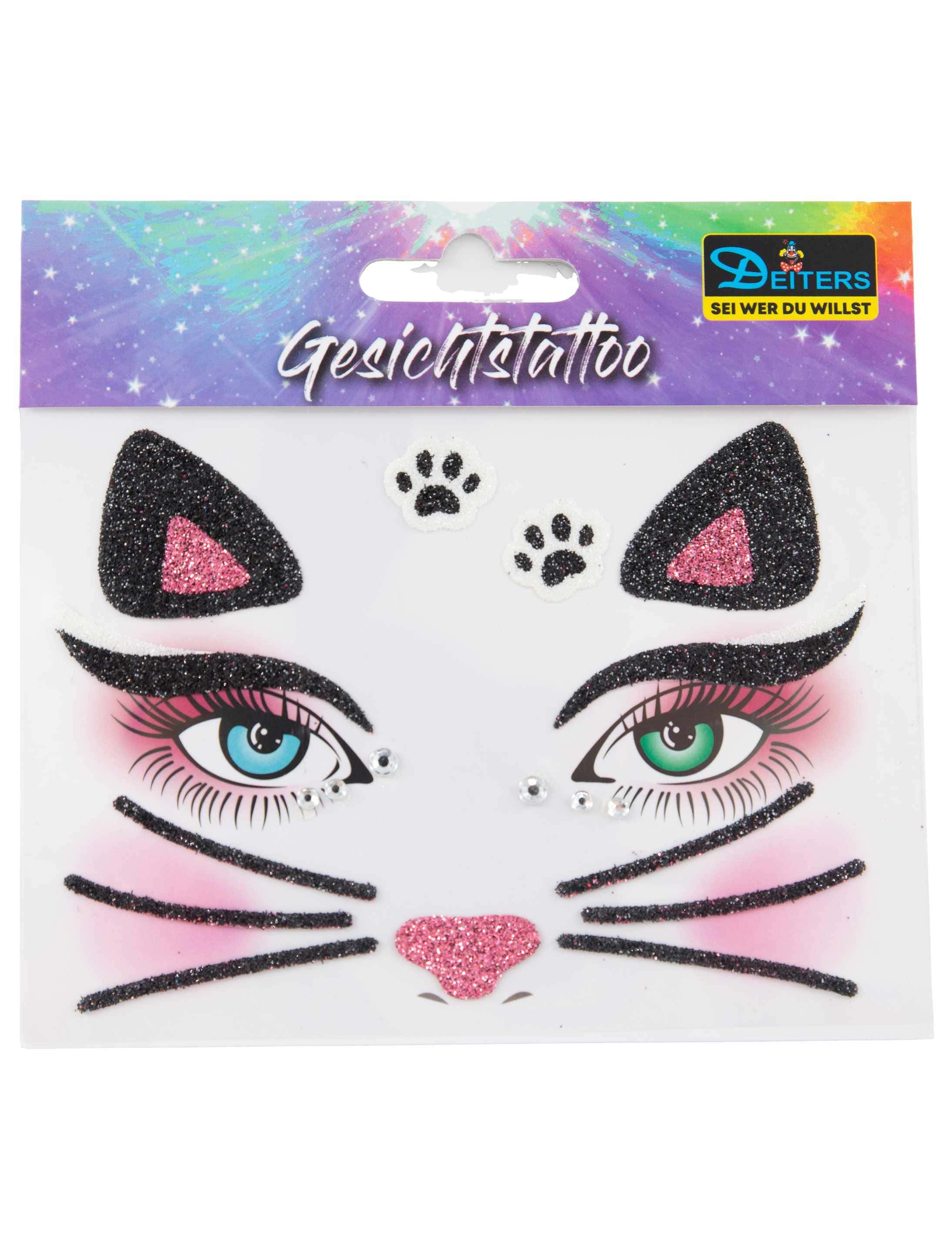 Gesichtstattoo Katze schwarz/weiß Gesichtstattoo Katze schwarz/weiß