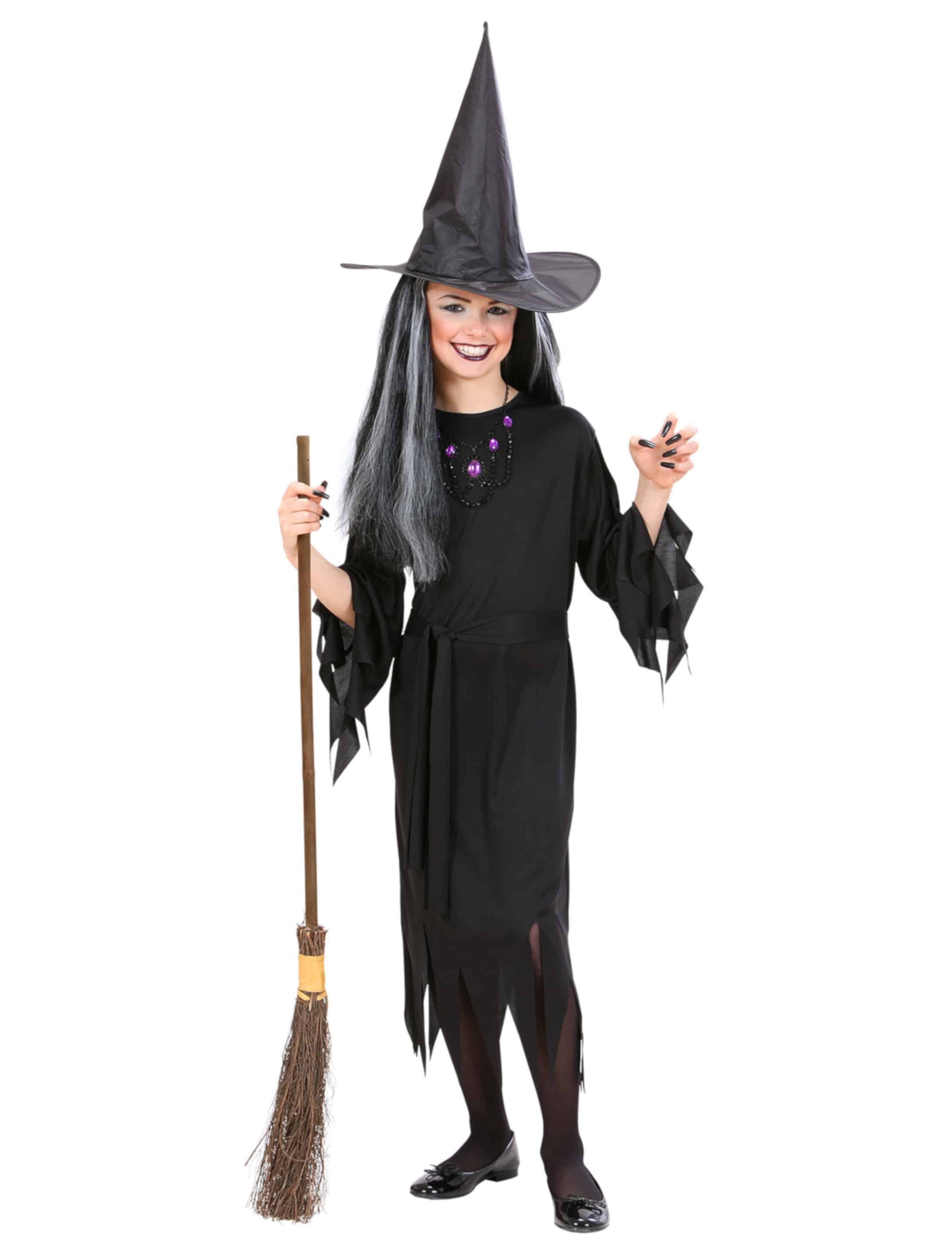 Kleid Hexe mit Hut Kinder 3-tlg. schwarz 140