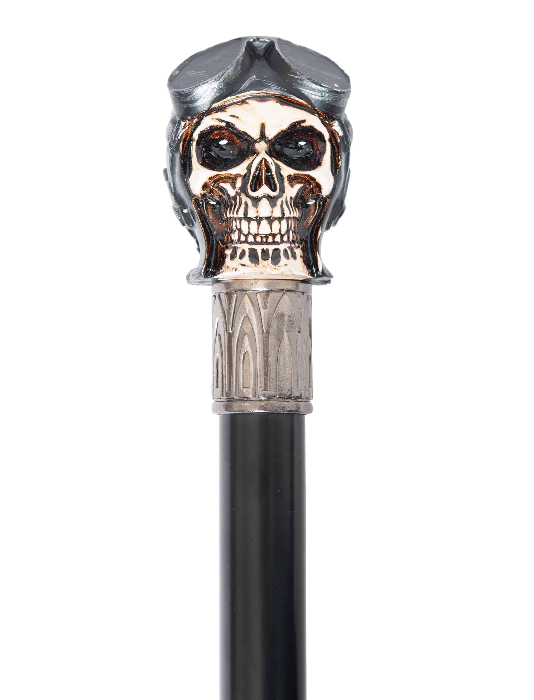 Gehstock Totenkopf mit Pilotenmütze