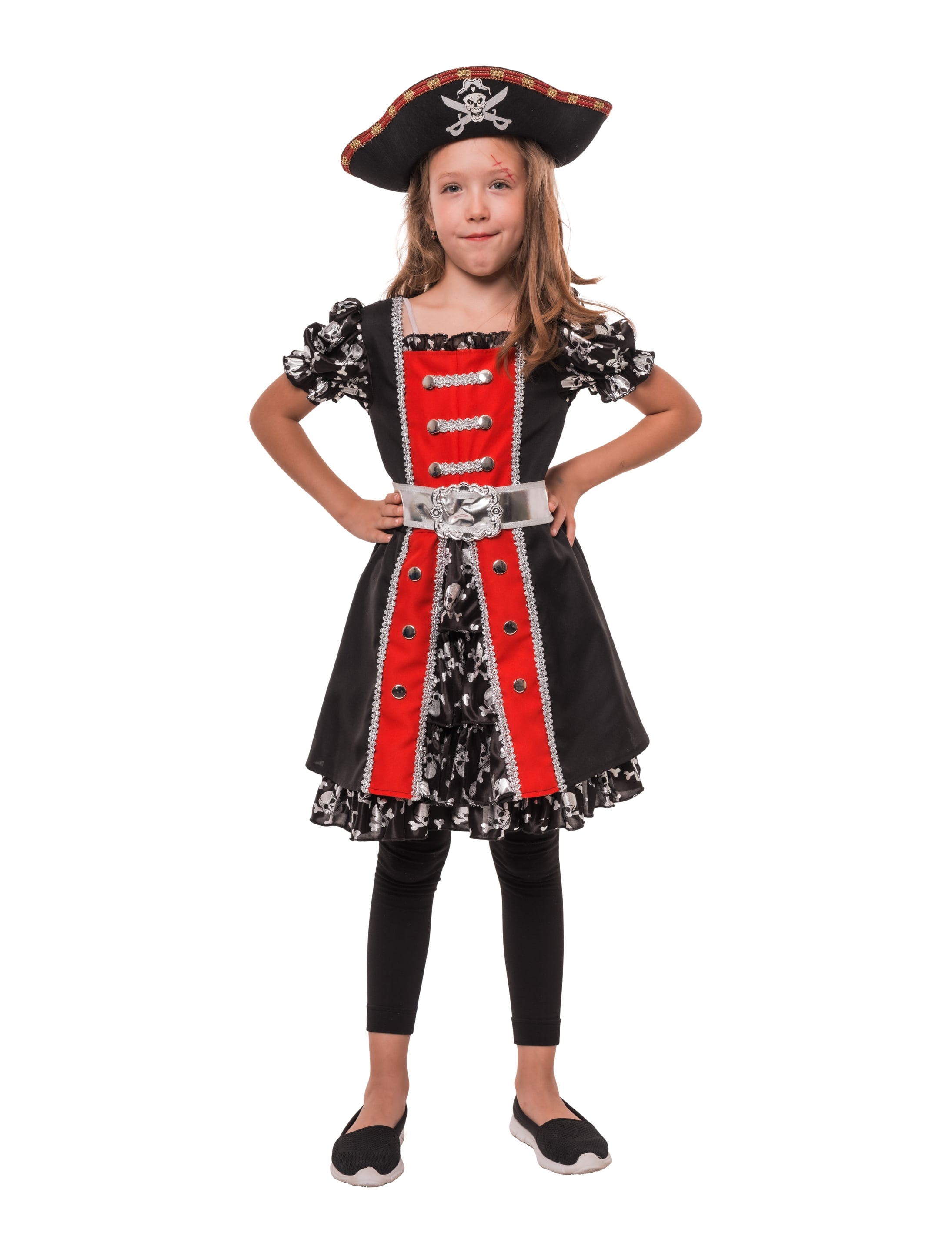Kleid Piratin 2-tlg. Kinder schwarz/rot 4-6 Jahre